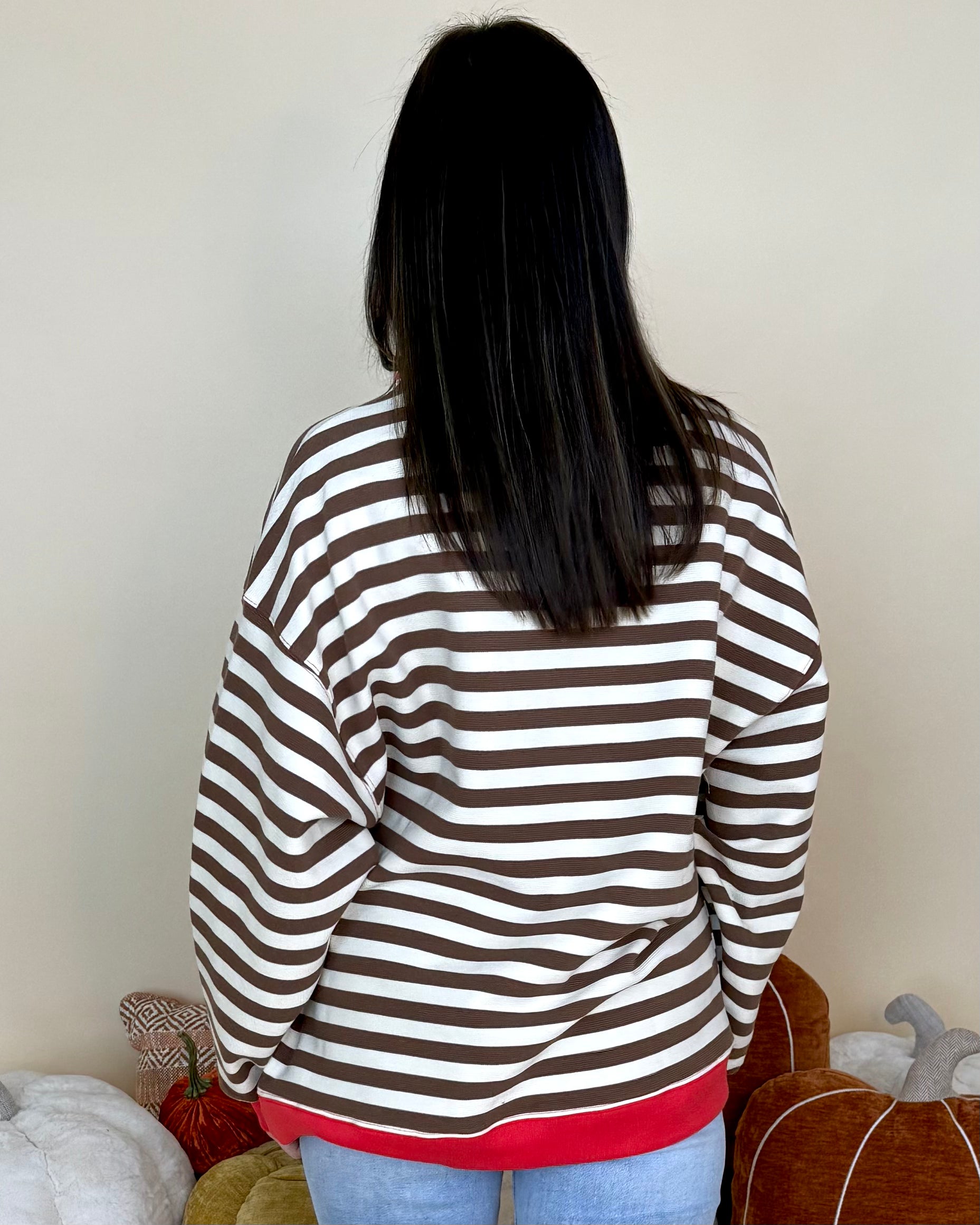 New Style Brown/Coral Stripe Sweatshirt-Shop-Womens-Boutique-Clothing