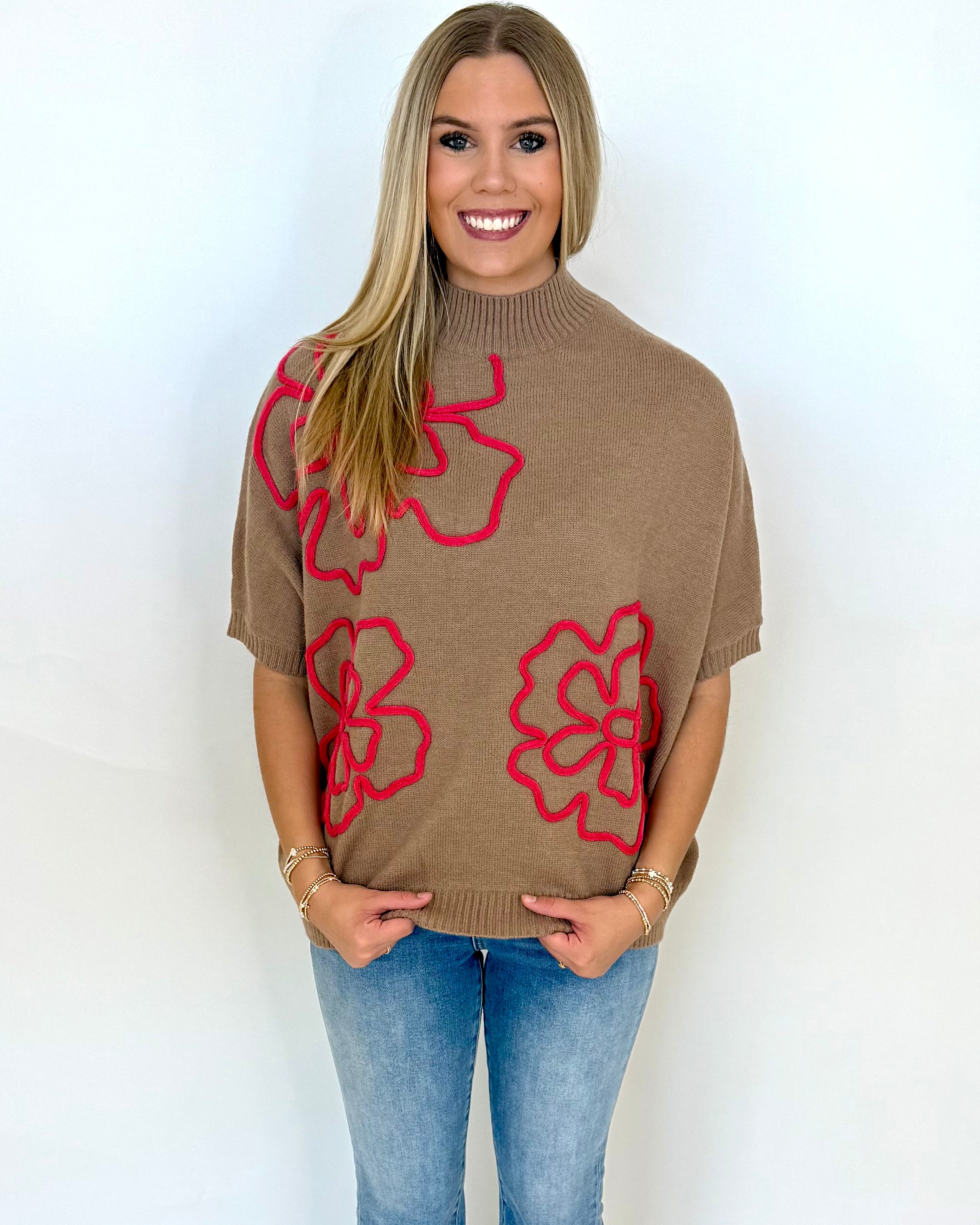 Charmed Life Mocha Flower Top-Shop-Womens-Boutique-Clothing