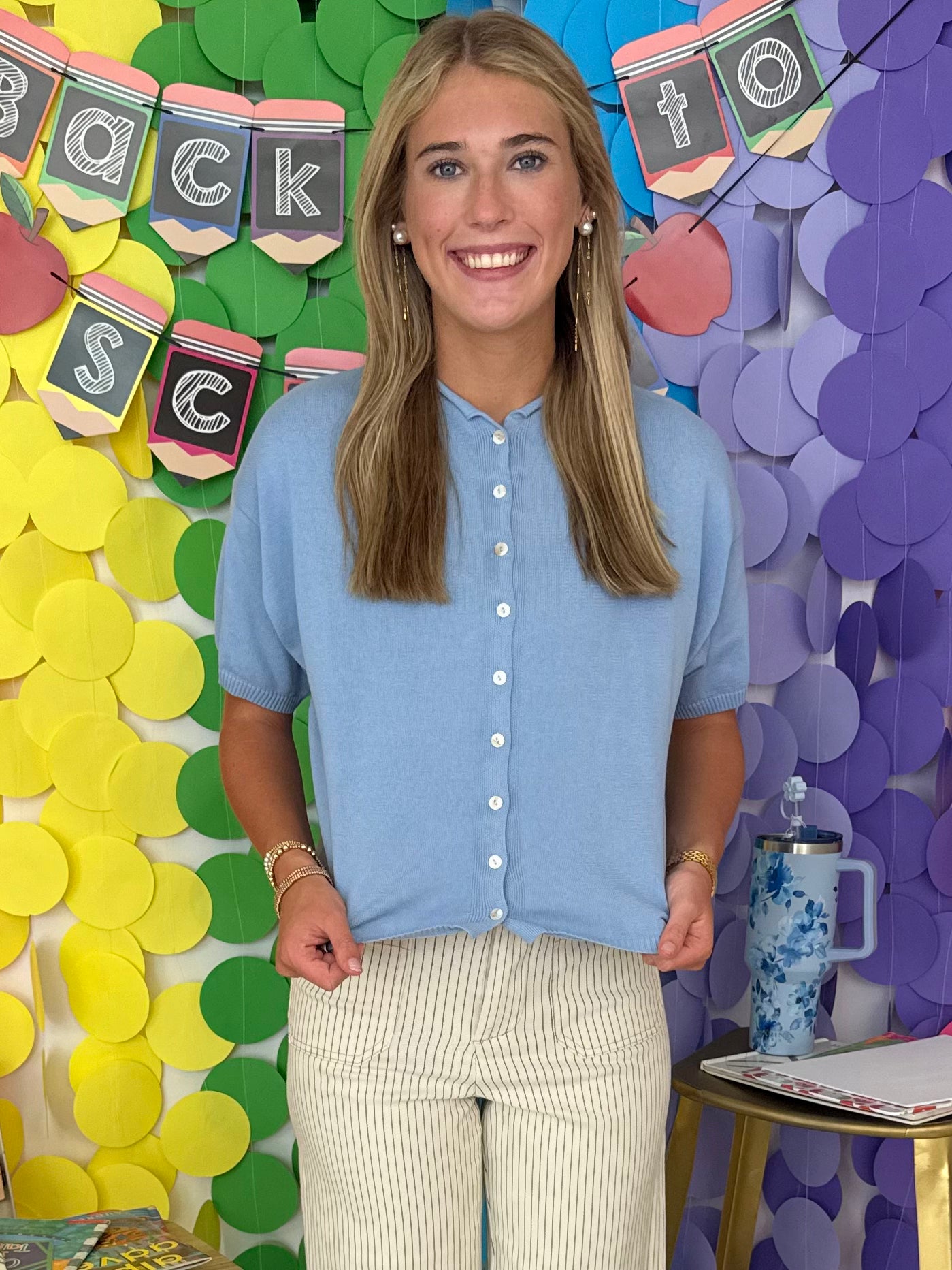 Off the Cuff Light Blue Knit Short Sleeve Cardigan Sweater-Shop-Womens-Boutique-Clothing
