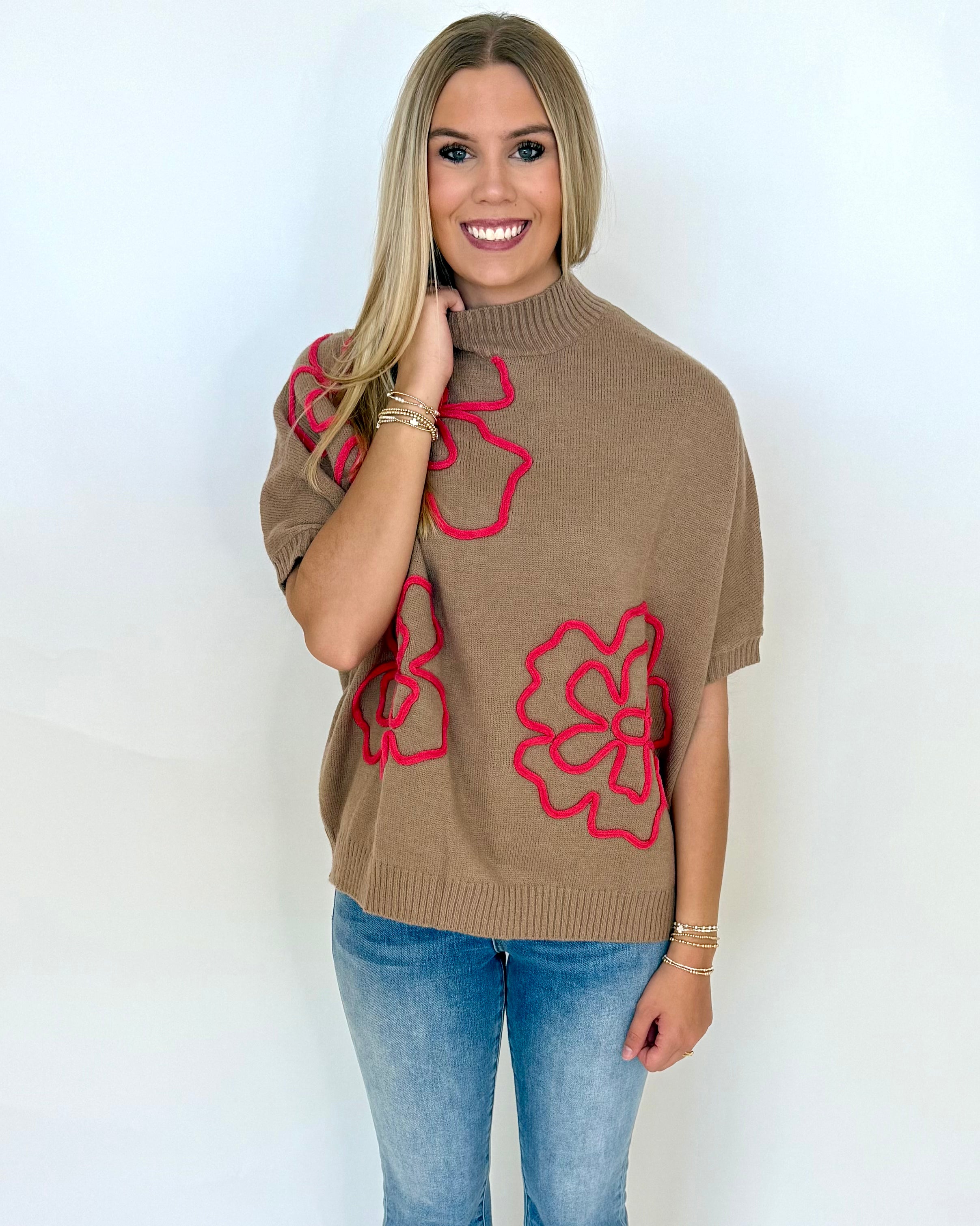 Charmed Life Mocha Flower Top-Shop-Womens-Boutique-Clothing