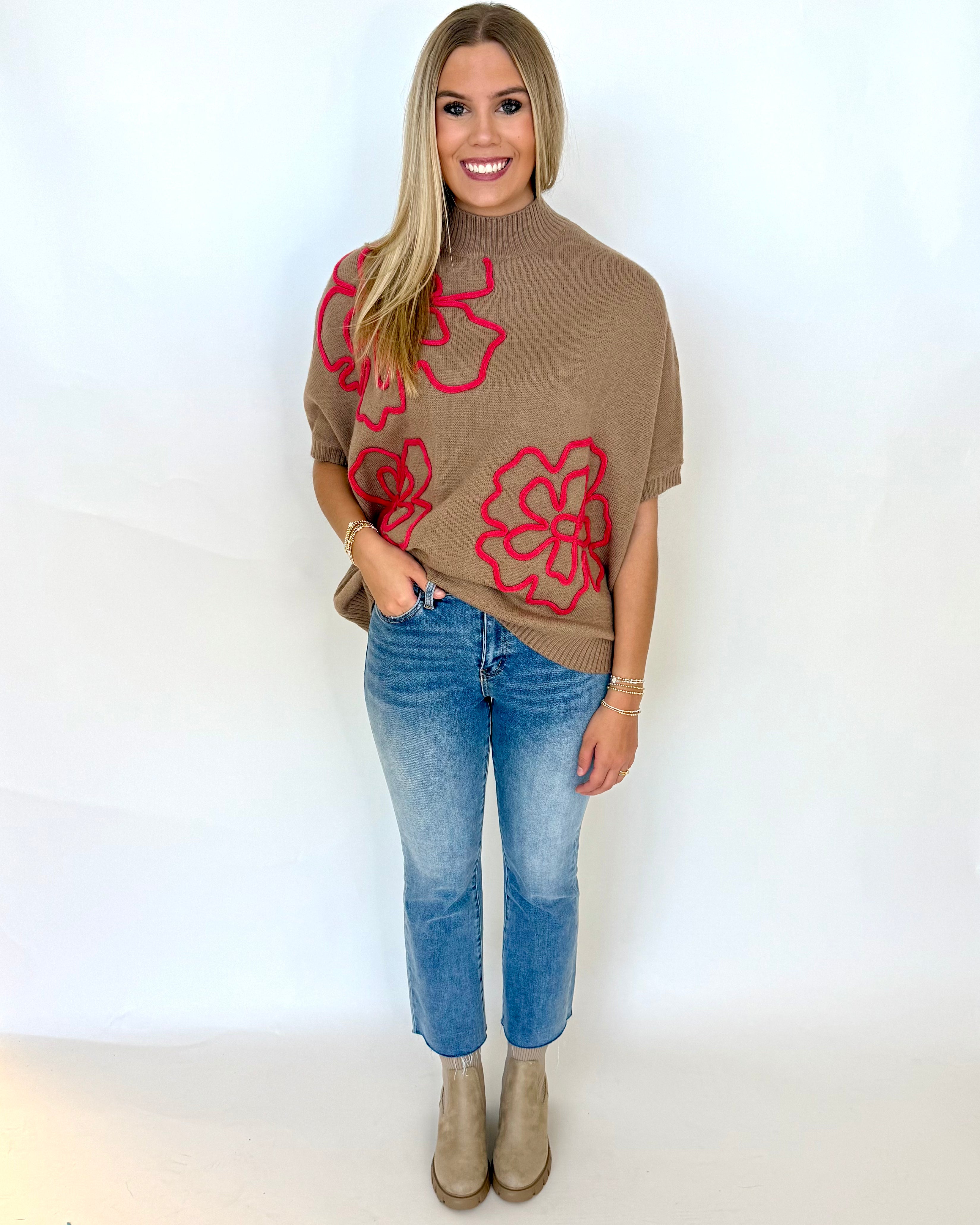 Charmed Life Mocha Flower Top-Shop-Womens-Boutique-Clothing