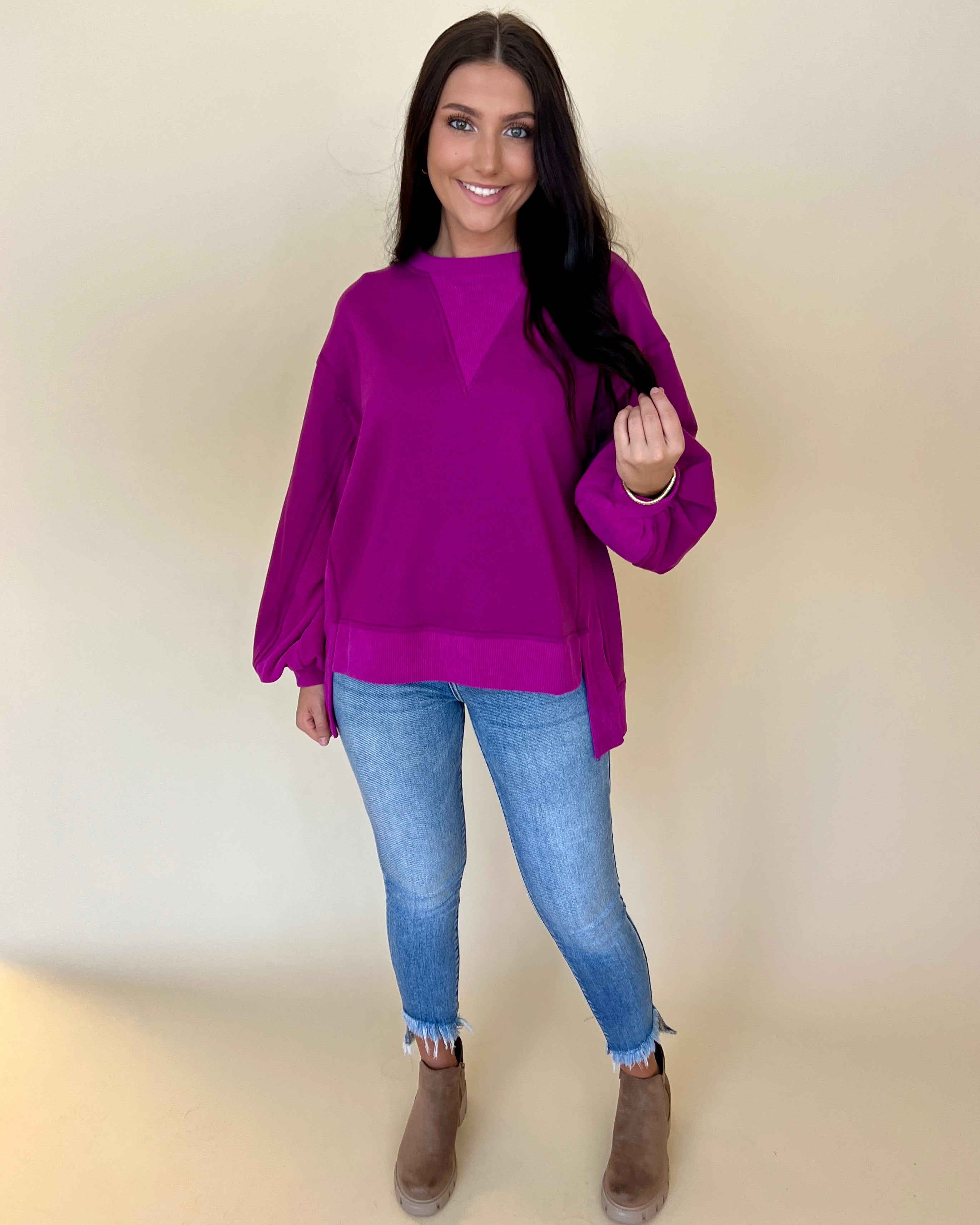 Found Love At Last Plum French Terry Ribbed Top-Shop-Womens-Boutique-Clothing