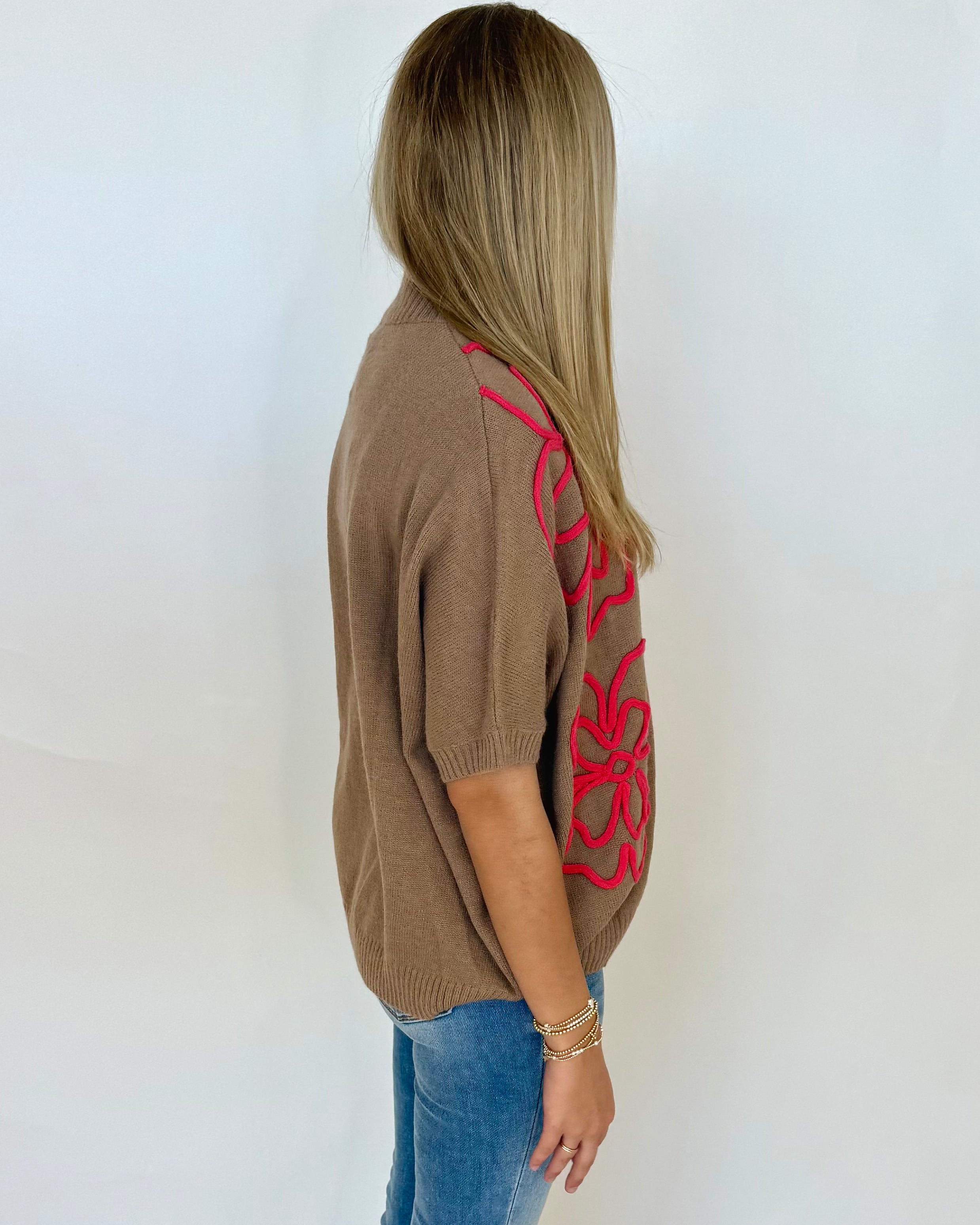 Charmed Life Mocha Flower Top-Shop-Womens-Boutique-Clothing