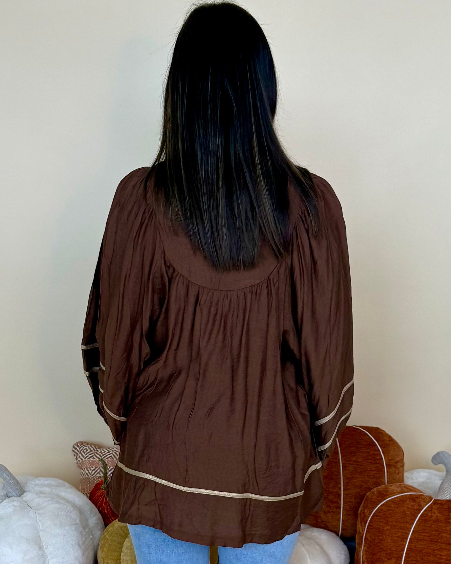 Moment Of Time Brown Smocked Piping Top-Shop-Womens-Boutique-Clothing