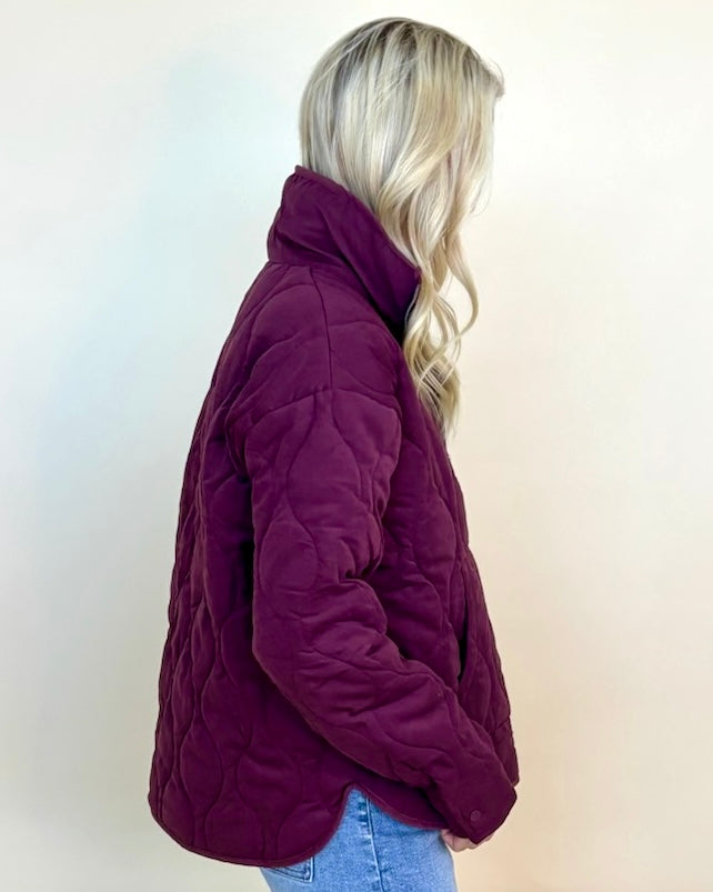 Cozied Up Dark Cherry Quilted Half Zip Pullover Jacket-Shop-Womens-Boutique-Clothing