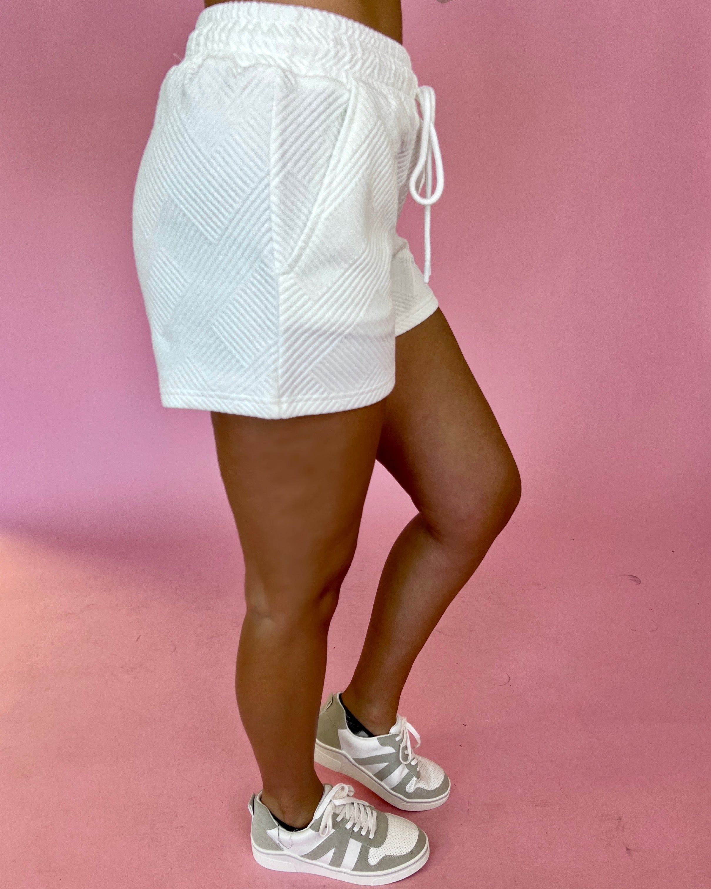 It Counts White Textured Soft Shorts-Shop-Womens-Boutique-Clothing