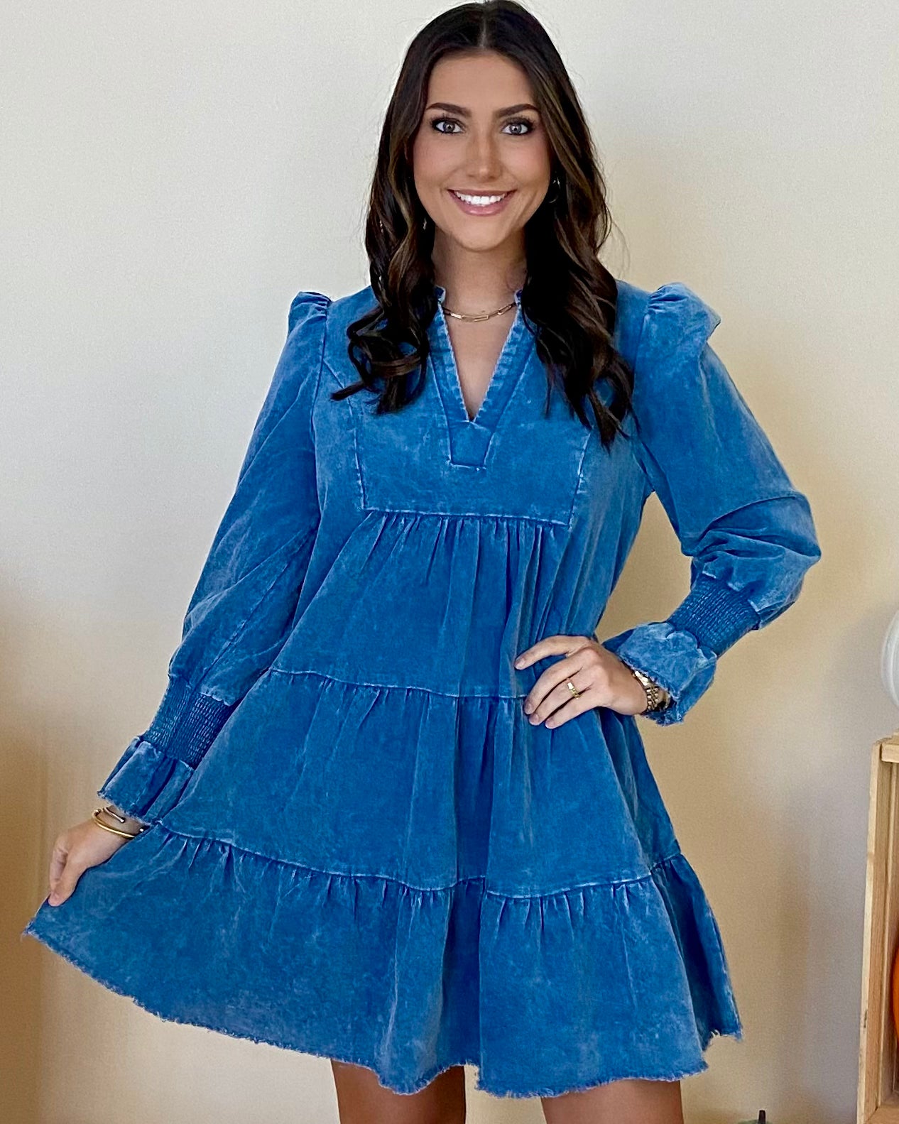 Look Back Denim Blue Washed Dress-Shop-Womens-Boutique-Clothing