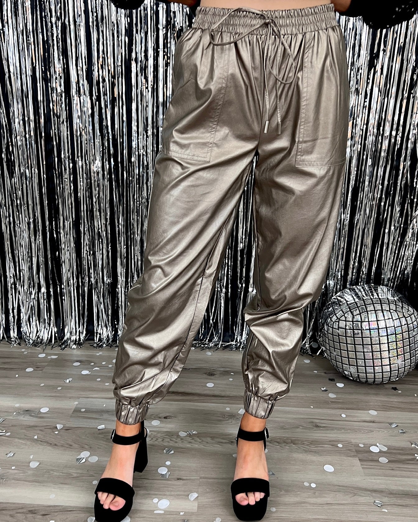 This Is It Silver Faux Leather Joggers-Shop-Womens-Boutique-Clothing