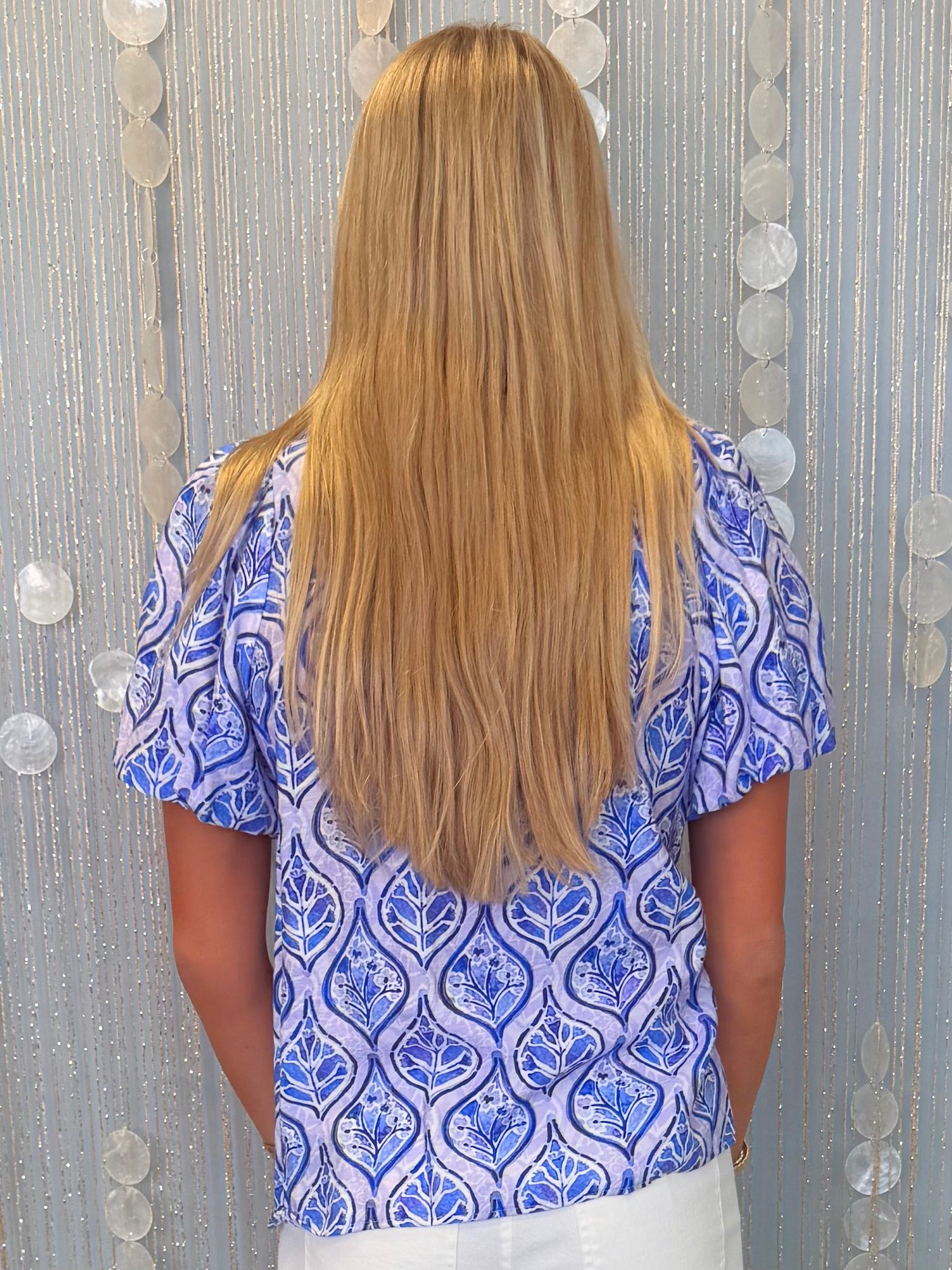 Free To Fly Royal Floral Ruffled Neck Top-Shop-Womens-Boutique-Clothing