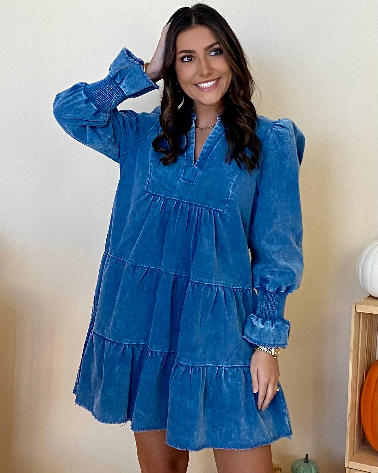 Look Back Denim Blue Washed Dress-Shop-Womens-Boutique-Clothing