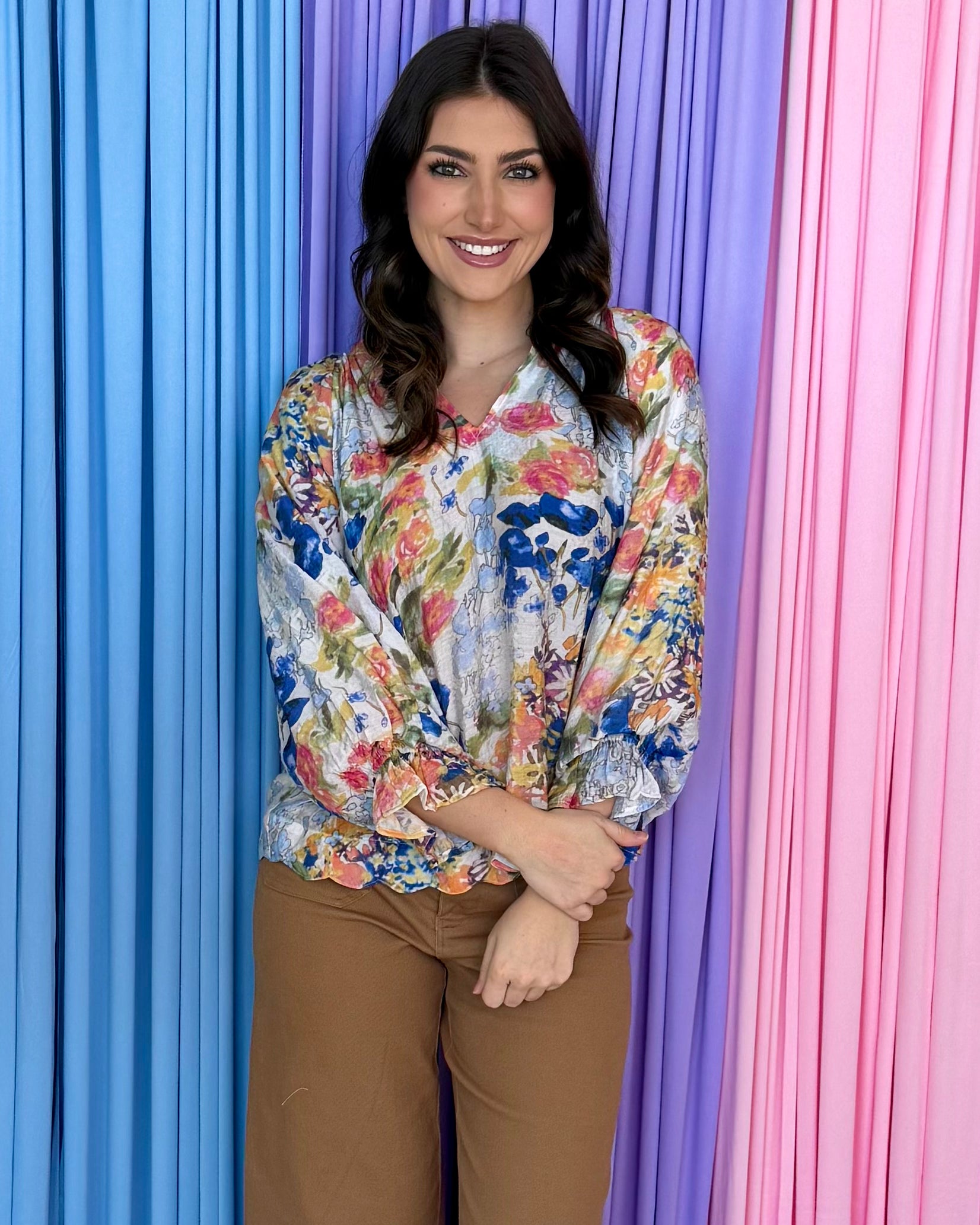 Natural Class Blue Mix Watercolor Floral Top-Shop-Womens-Boutique-Clothing