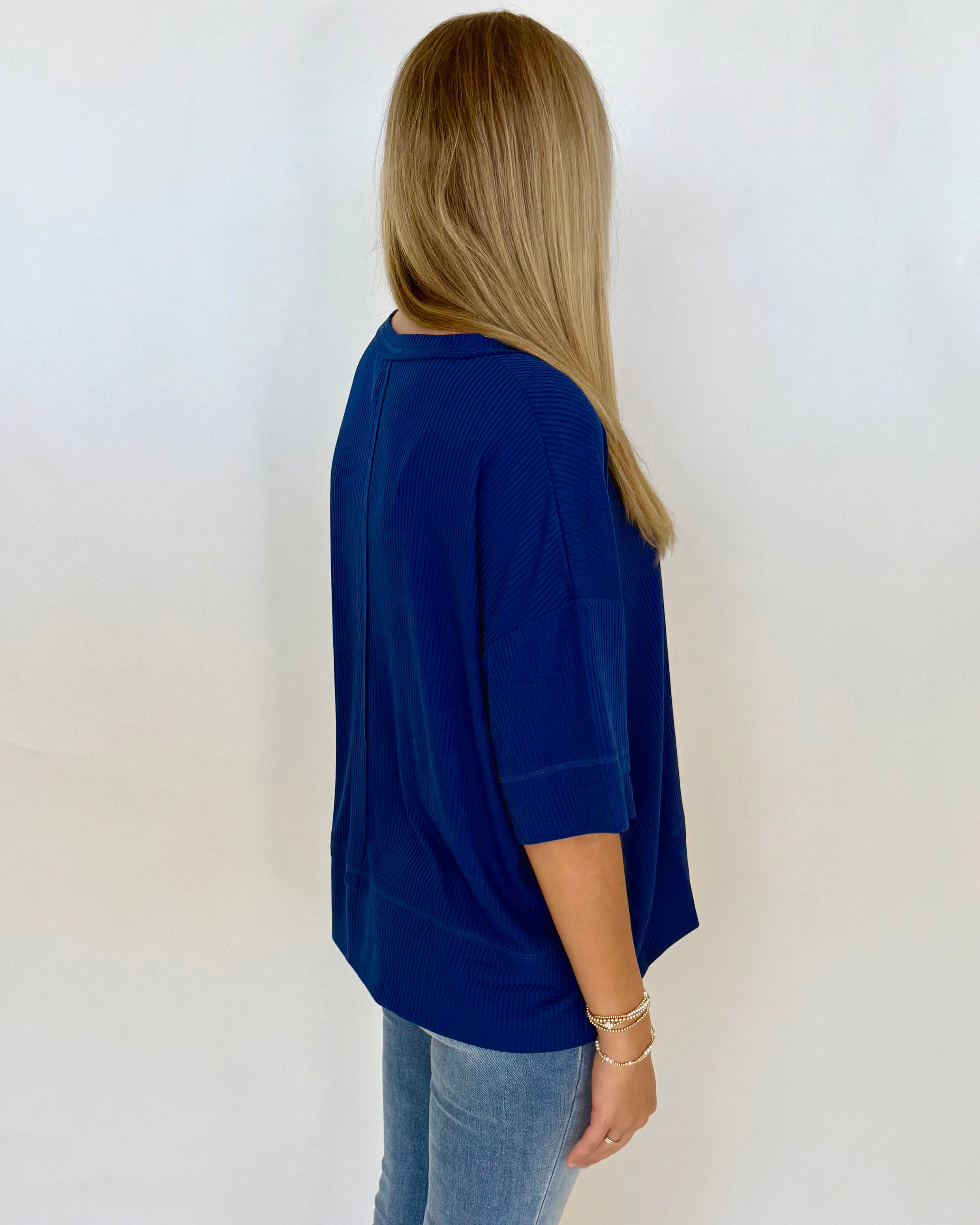 Chill Mode Lt Navy Ribbed Top-Shop-Womens-Boutique-Clothing