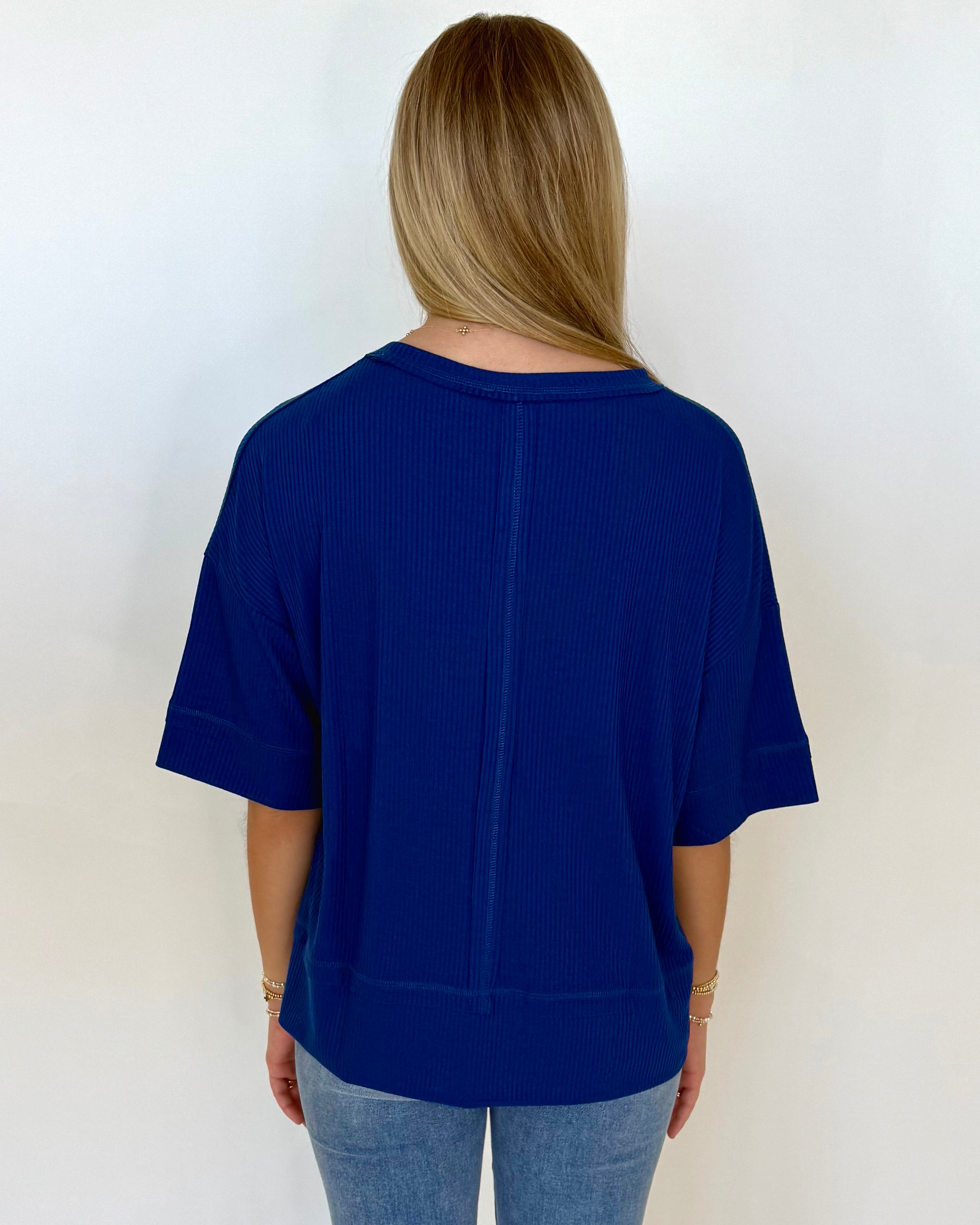 Chill Mode Lt Navy Ribbed Top-Shop-Womens-Boutique-Clothing