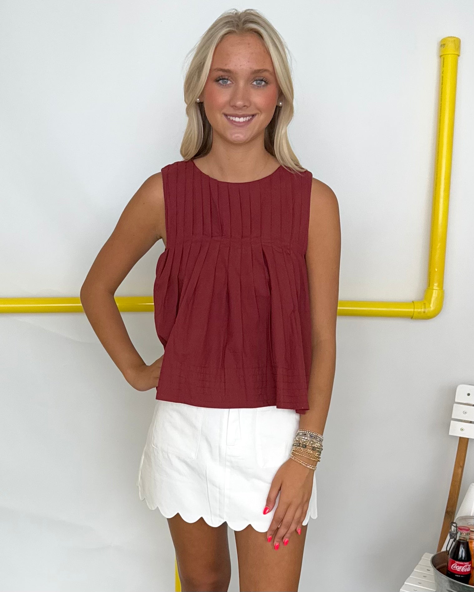 Daytime Shine Burgundy Pleated Top-Shop-Womens-Boutique-Clothing