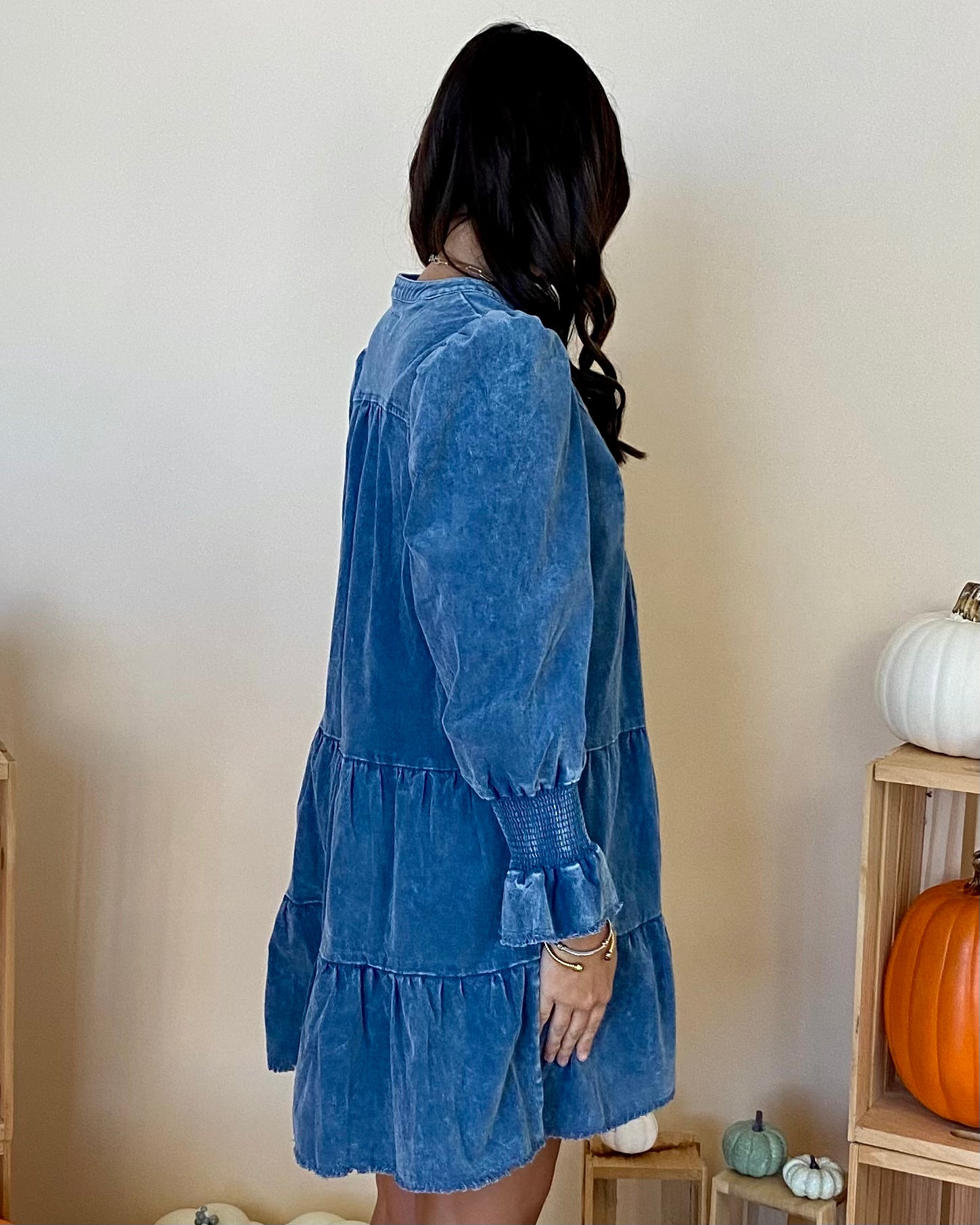 Look Back Denim Blue Washed Dress-Shop-Womens-Boutique-Clothing