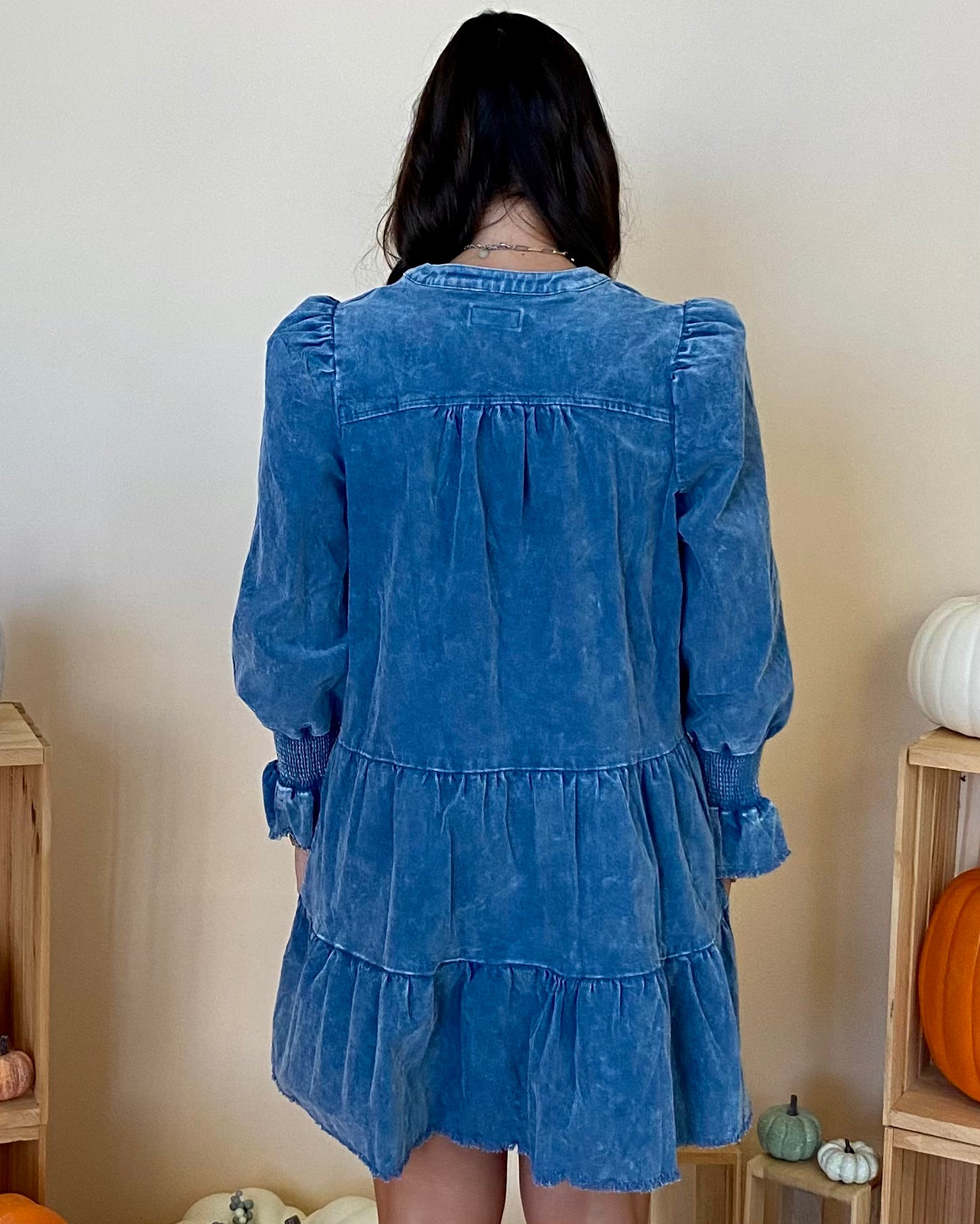 Look Back Denim Blue Washed Dress-Shop-Womens-Boutique-Clothing