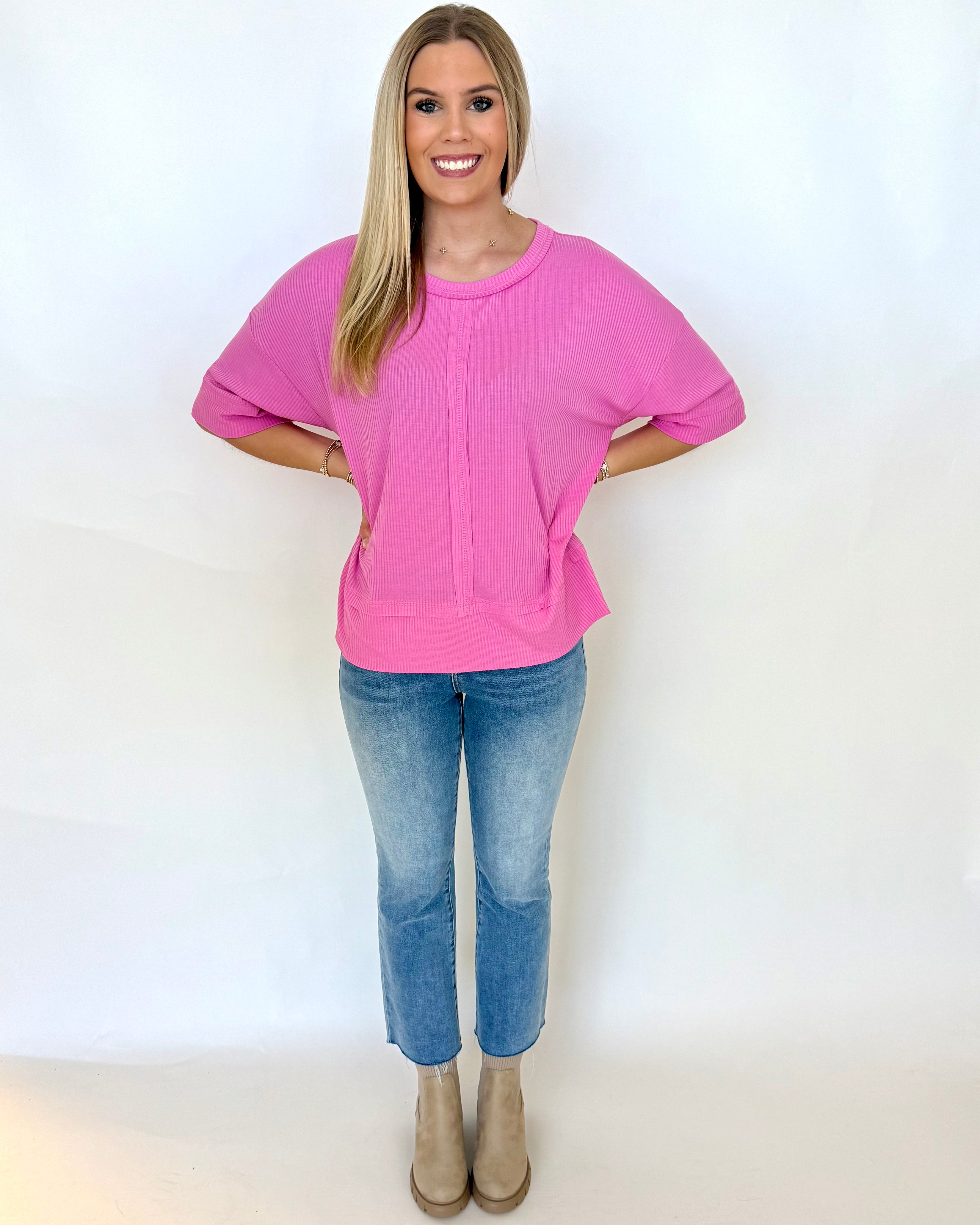 Chill Mode Candy Pink Ribbed Top-Shop-Womens-Boutique-Clothing