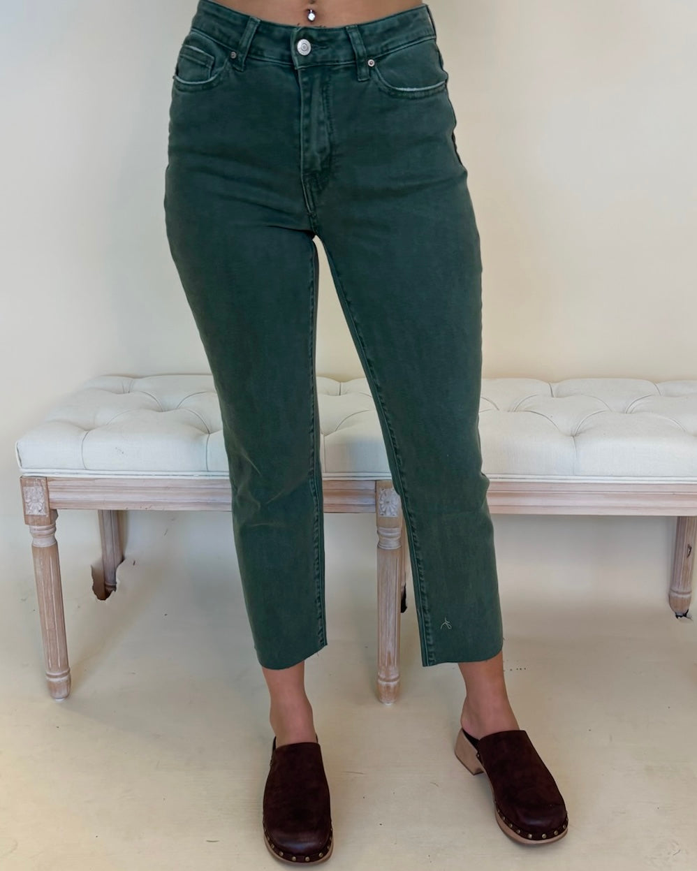 Final Class Dk Olive Acid Washed Straight Pants-Shop-Womens-Boutique-Clothing