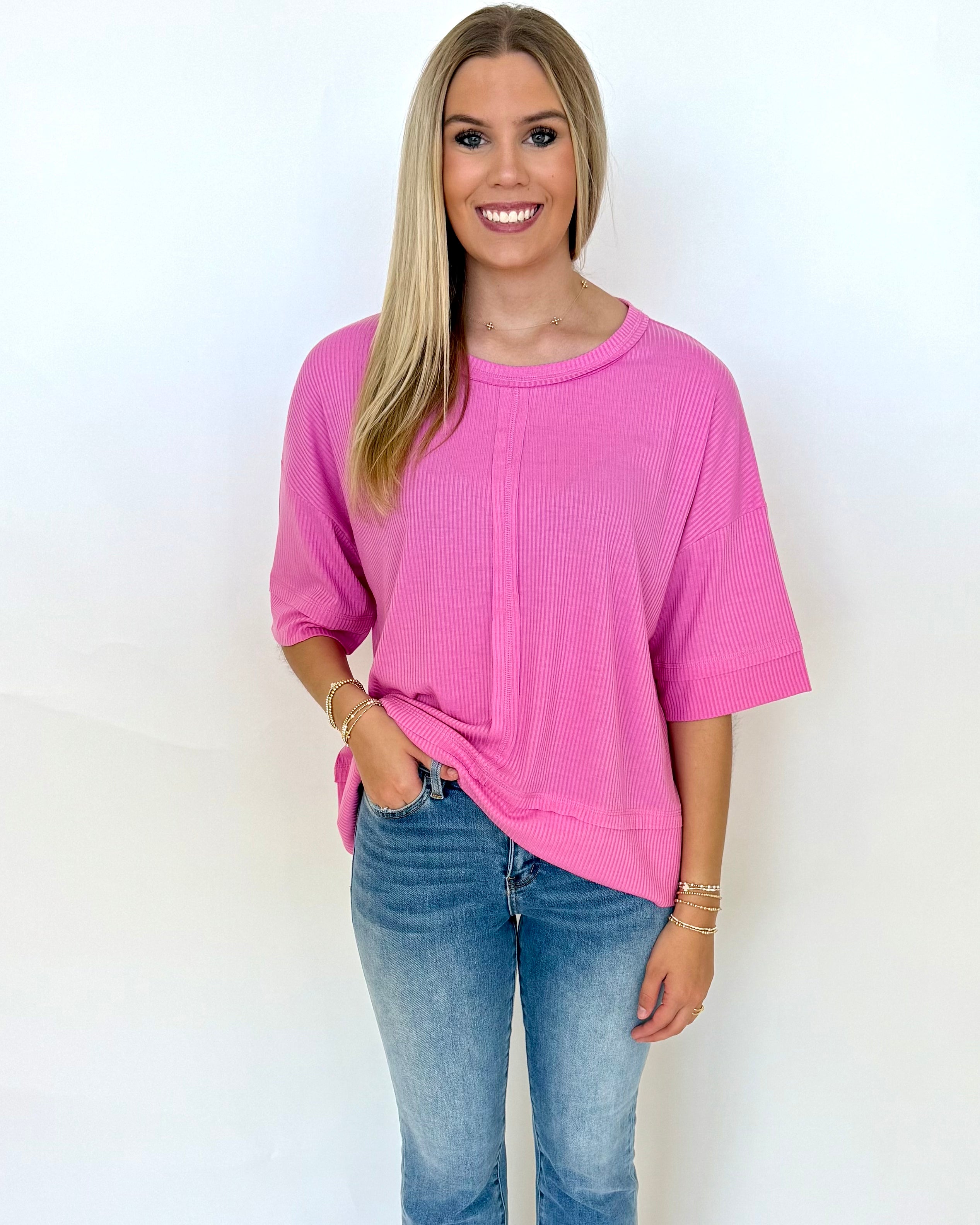 Chill Mode Candy Pink Ribbed Top-Shop-Womens-Boutique-Clothing