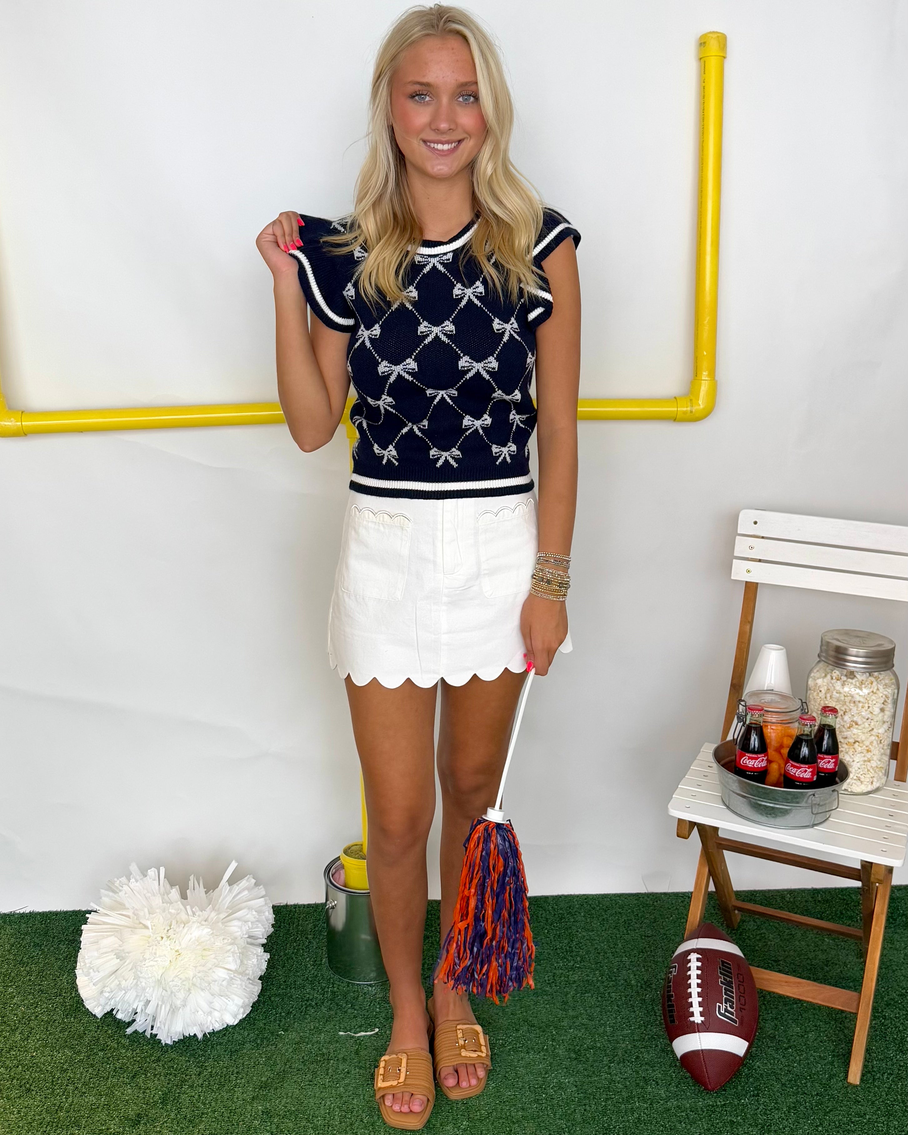 No Convincing Navy Bow Ruffle Sweater-Shop-Womens-Boutique-Clothing