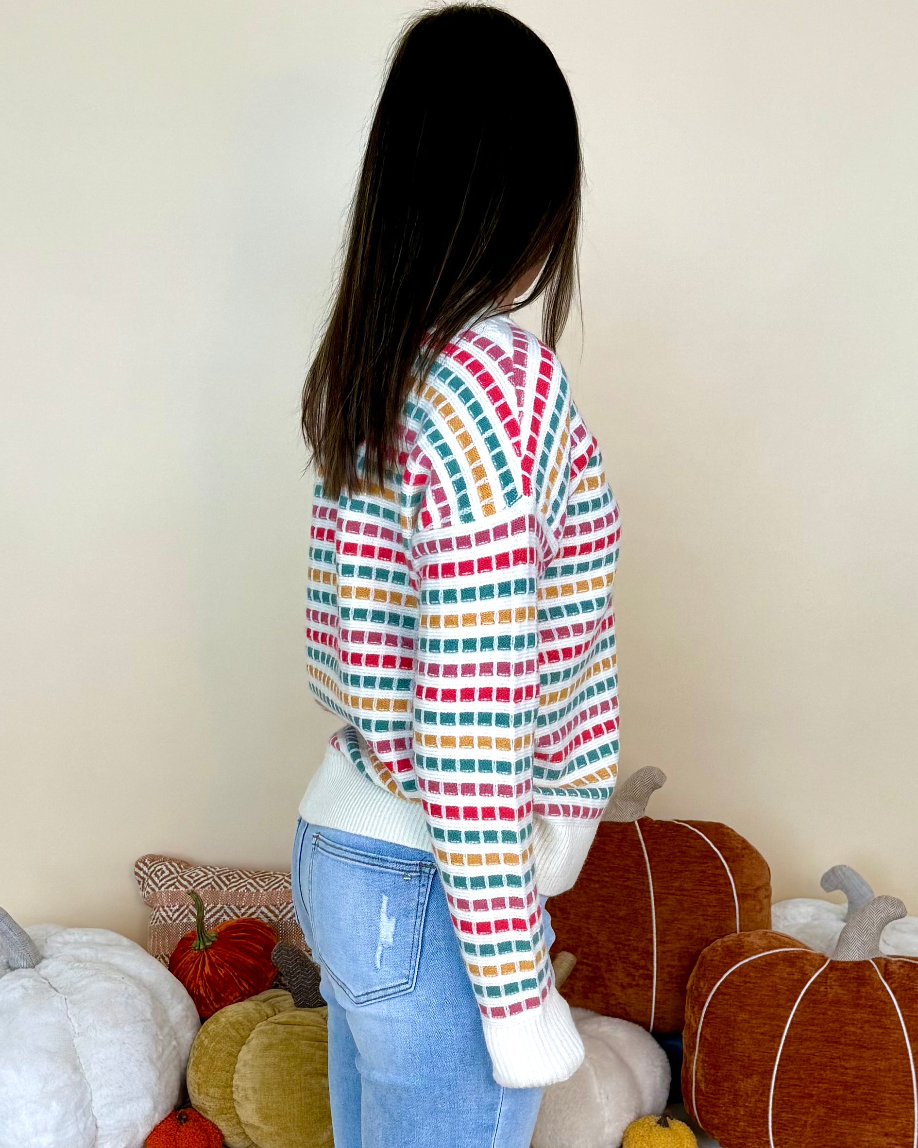 Into The Groove Multicolor Texture Striped Sweater-Shop-Womens-Boutique-Clothing