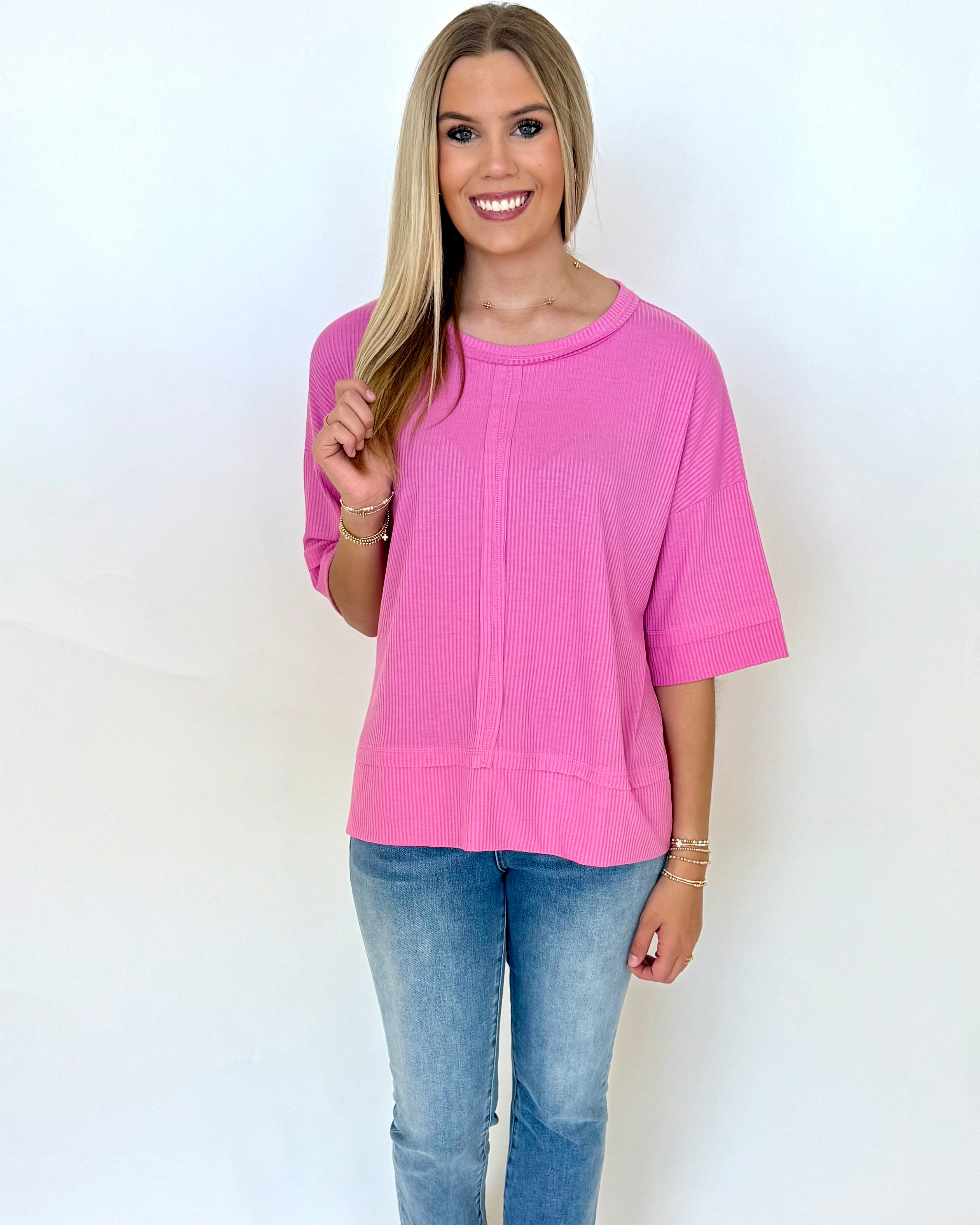 Chill Mode Candy Pink Ribbed Top-Shop-Womens-Boutique-Clothing