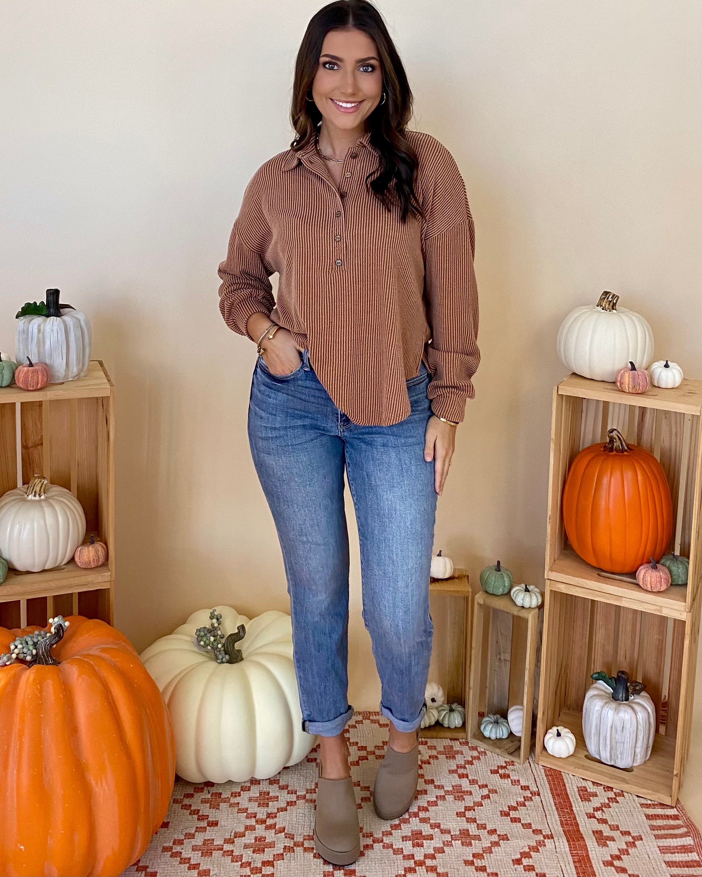 All Love Rust Ribbed Collared Top-Shop-Womens-Boutique-Clothing