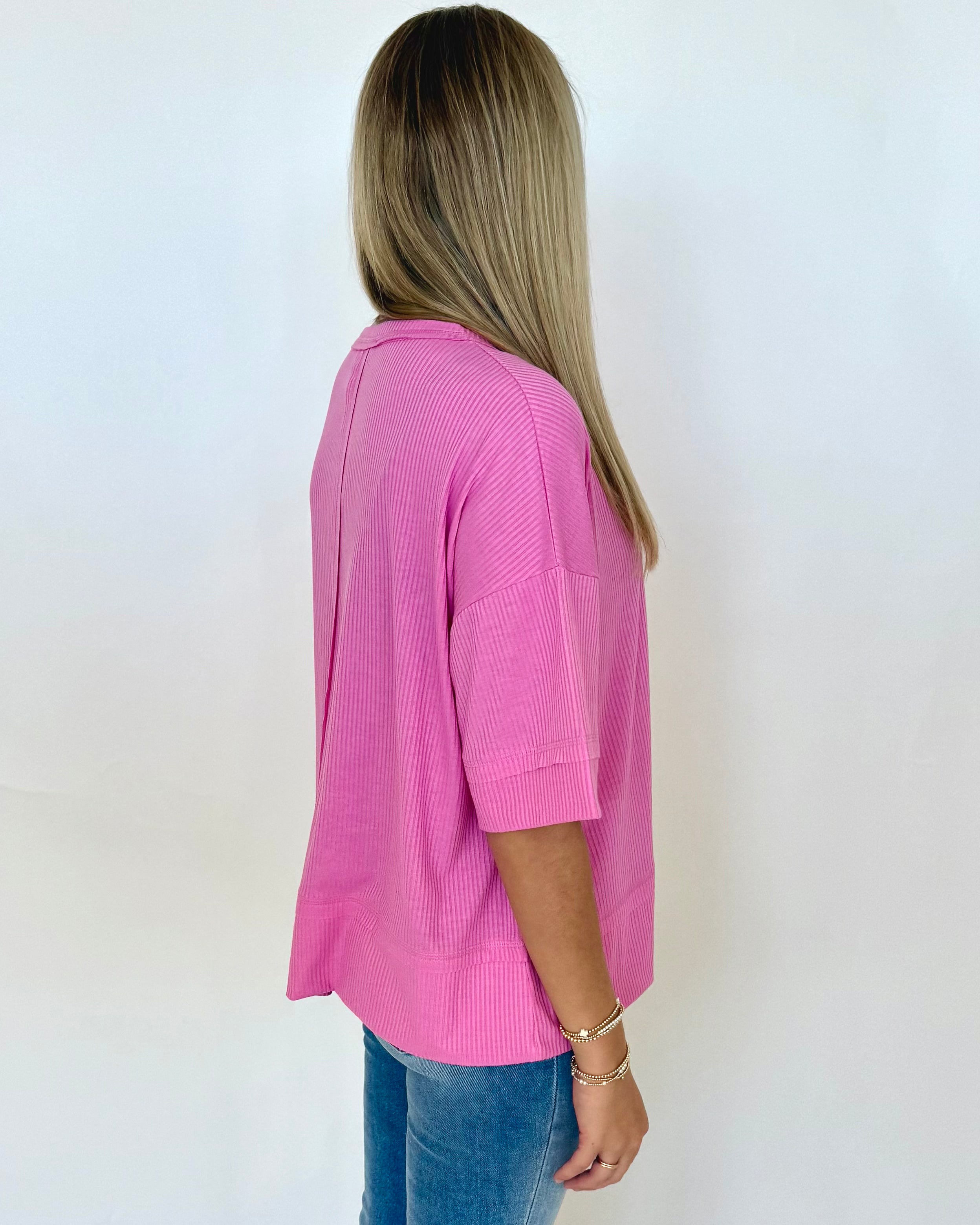 Chill Mode Candy Pink Ribbed Top-Shop-Womens-Boutique-Clothing