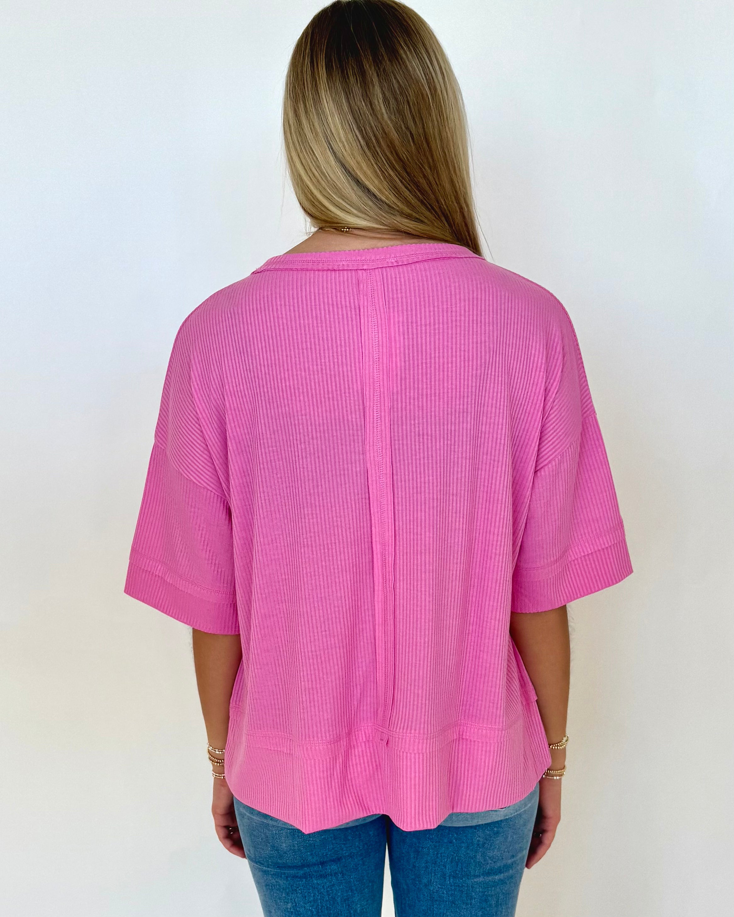 Chill Mode Candy Pink Ribbed Top-Shop-Womens-Boutique-Clothing