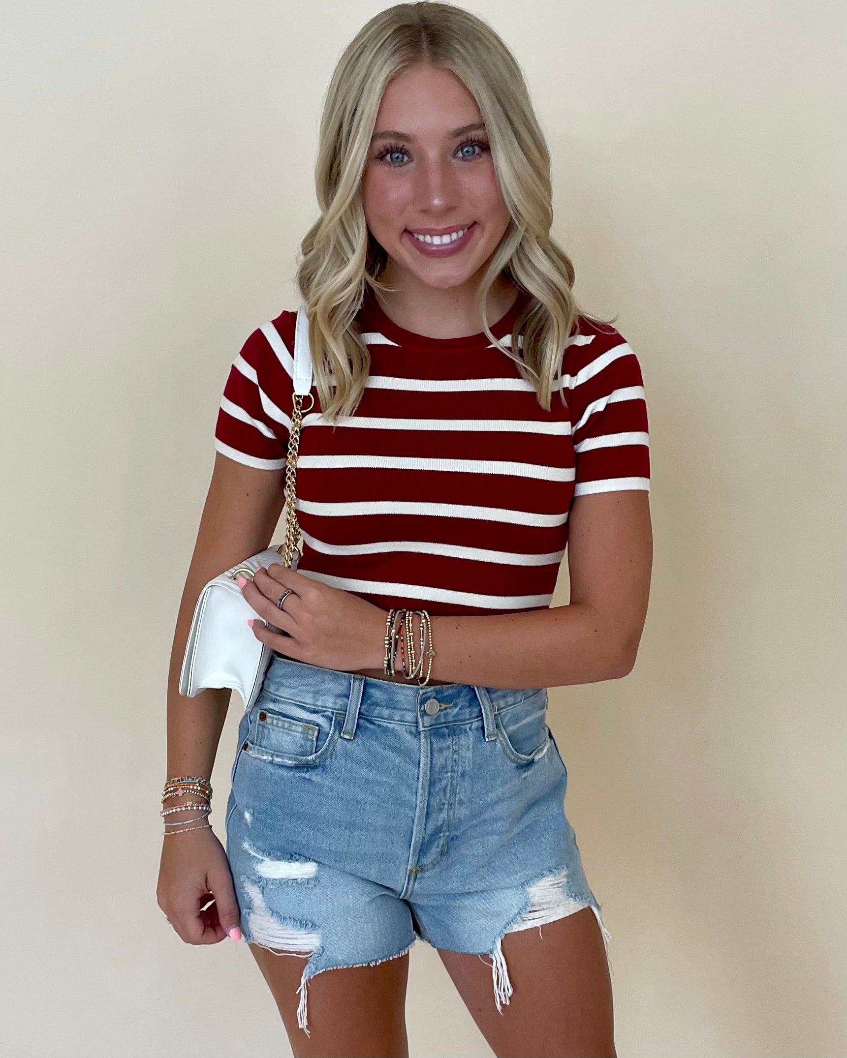 First Pick Burgundy-Cream Striped Top-Shop-Womens-Boutique-Clothing