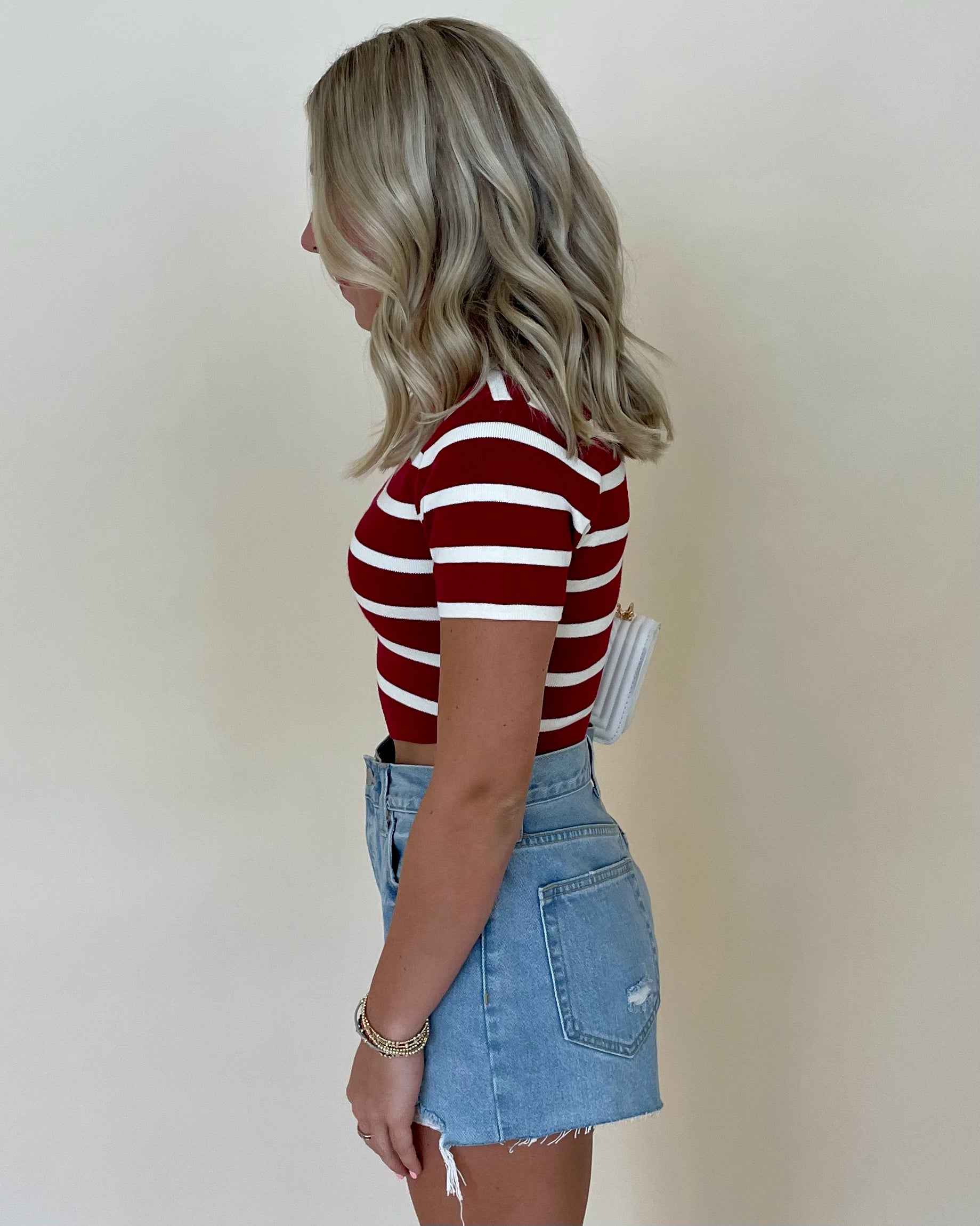 First Pick Burgundy-Cream Striped Top-Shop-Womens-Boutique-Clothing