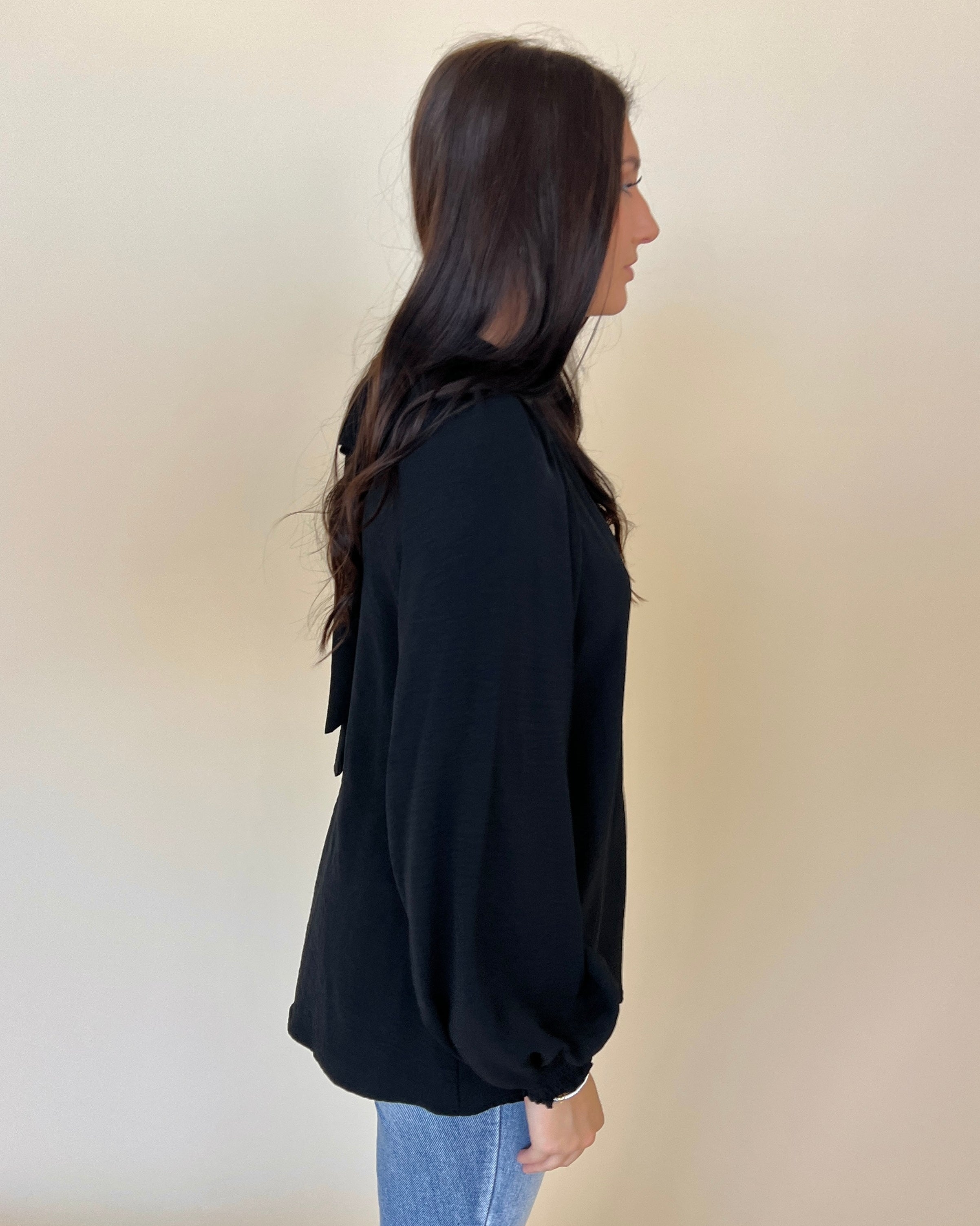 Fine Example Black Smocked Sleeve Top-Shop-Womens-Boutique-Clothing