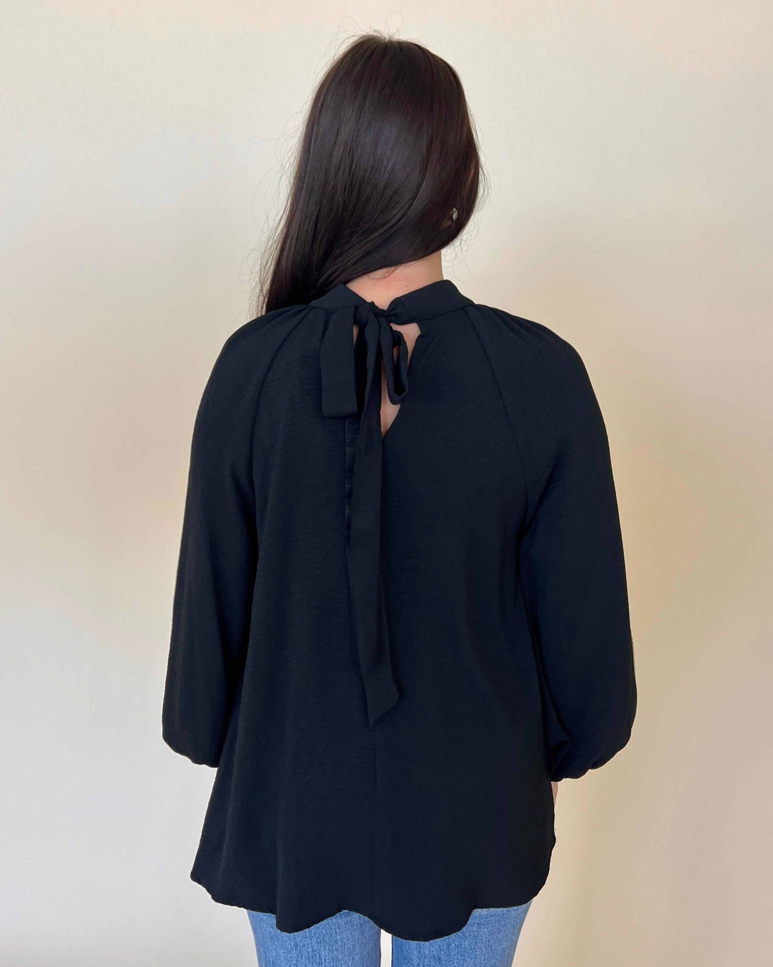 Fine Example Black Smocked Sleeve Top-Shop-Womens-Boutique-Clothing