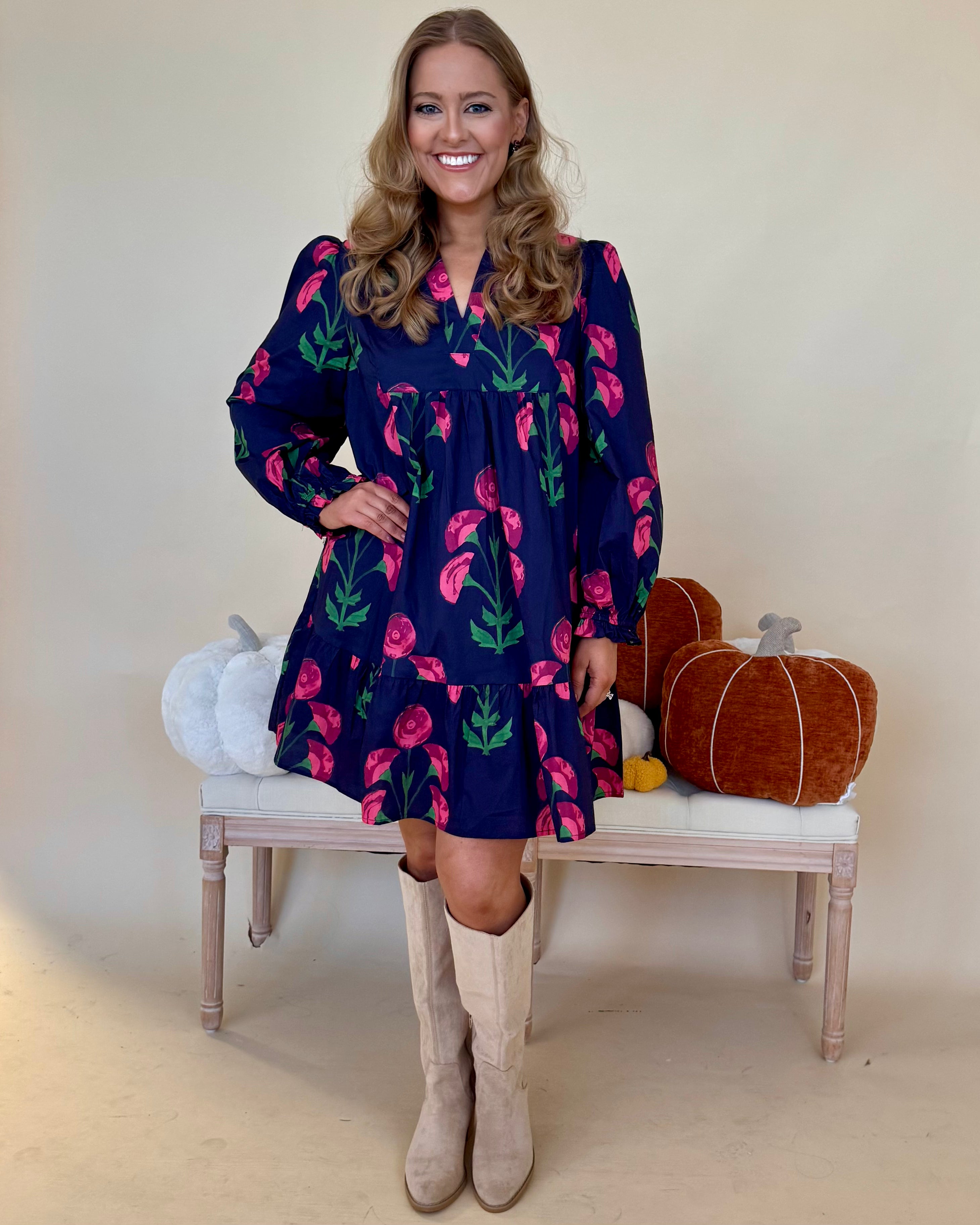 Make It Count Navy Plus Floral Babydoll Dress-Shop-Womens-Boutique-Clothing