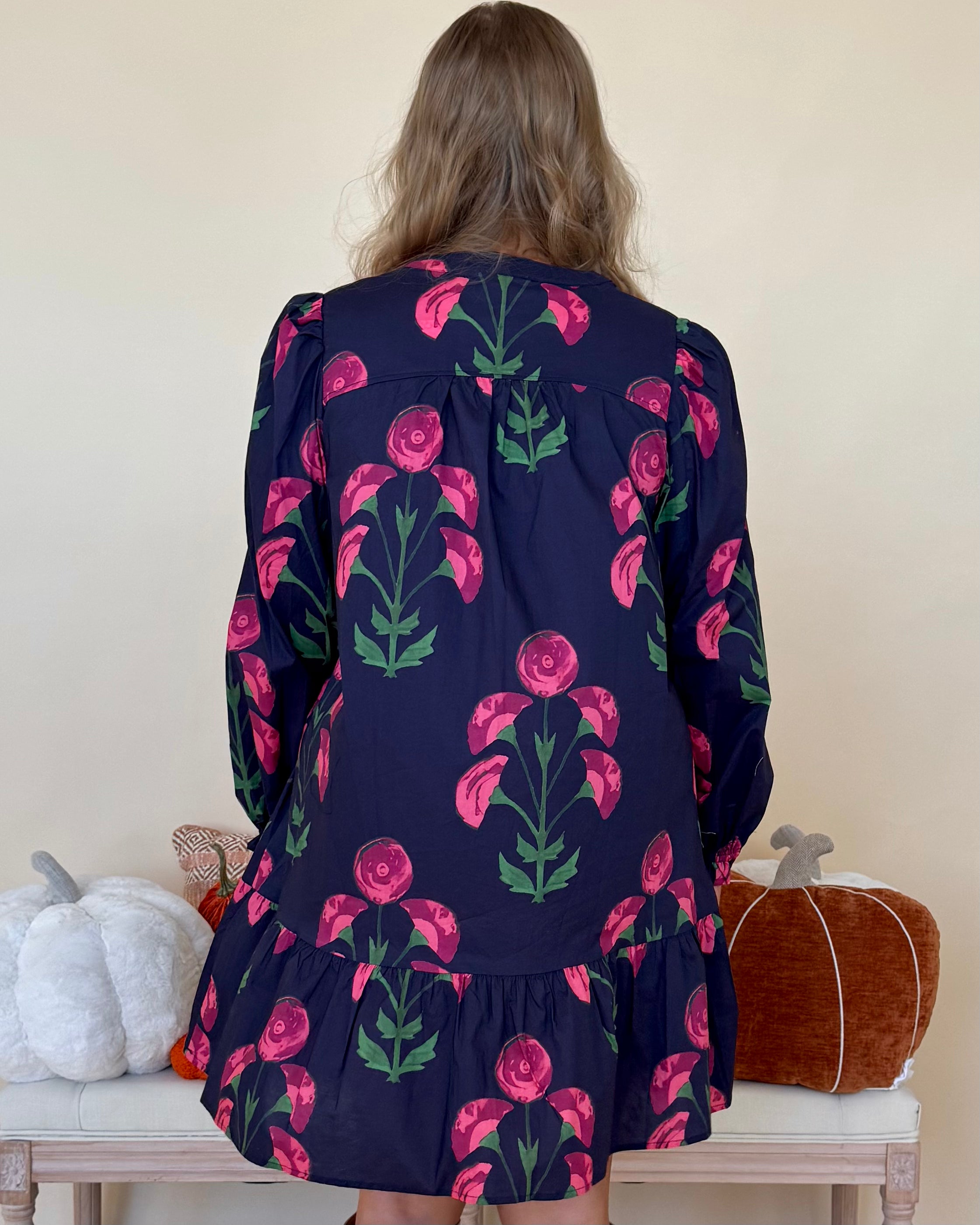 Make It Count Navy Plus Floral Babydoll Dress-Shop-Womens-Boutique-Clothing