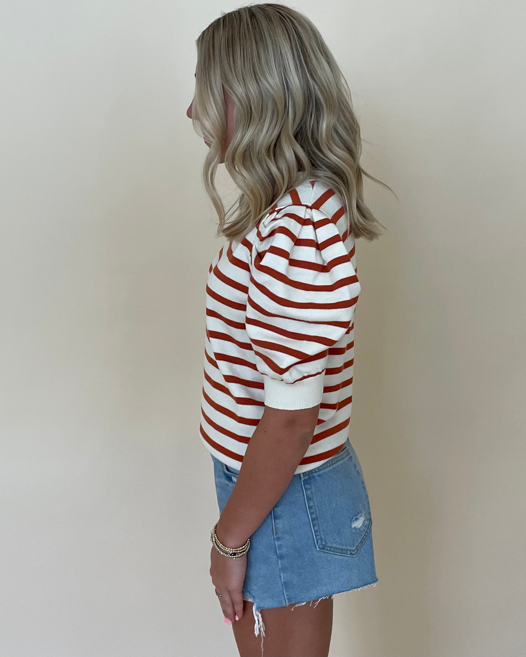 Game Time Cream/Rust Puff Sleeve Sweater-Shop-Womens-Boutique-Clothing