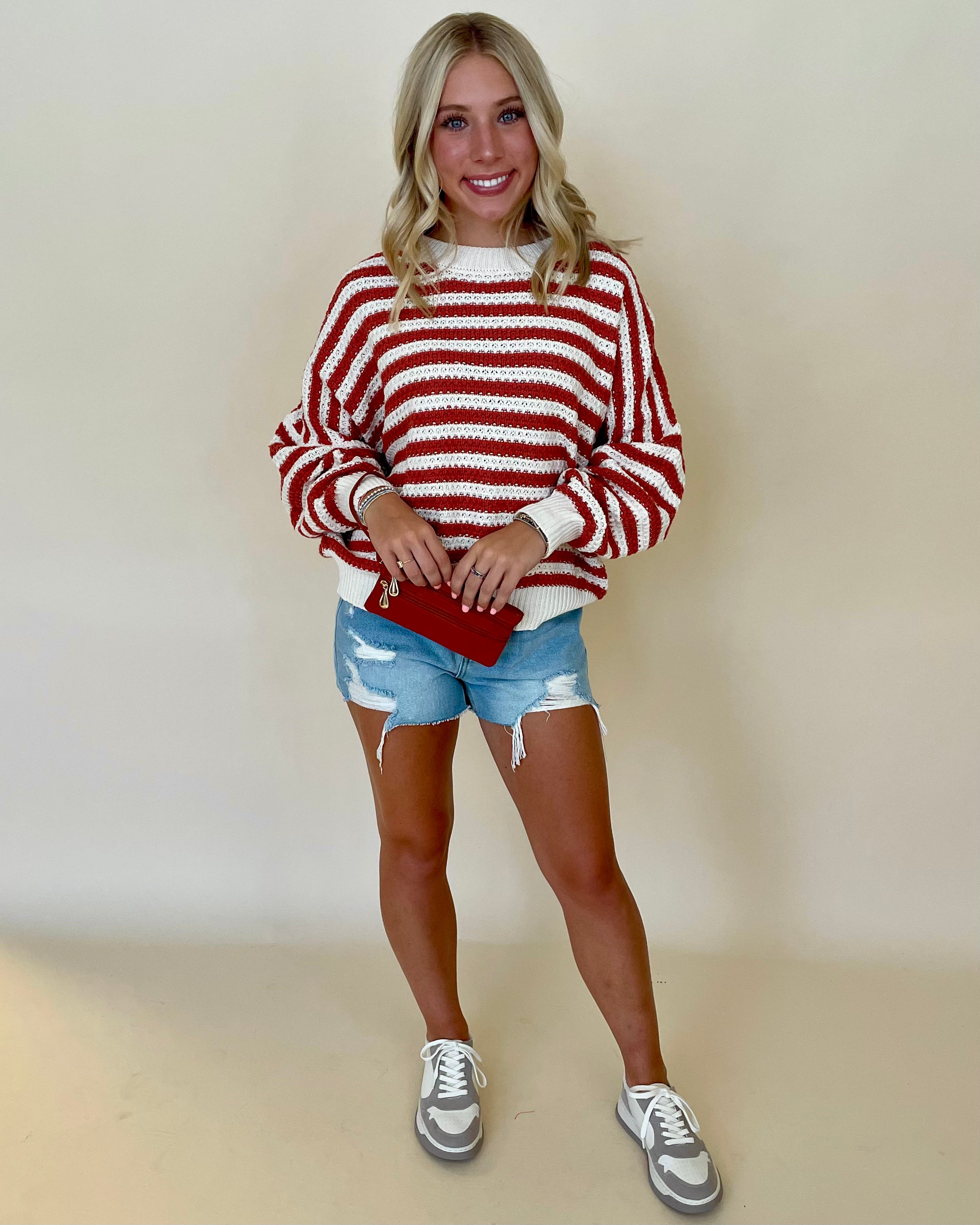 Crowd Favorite Rust Striped Crochet Sweater-Shop-Womens-Boutique-Clothing