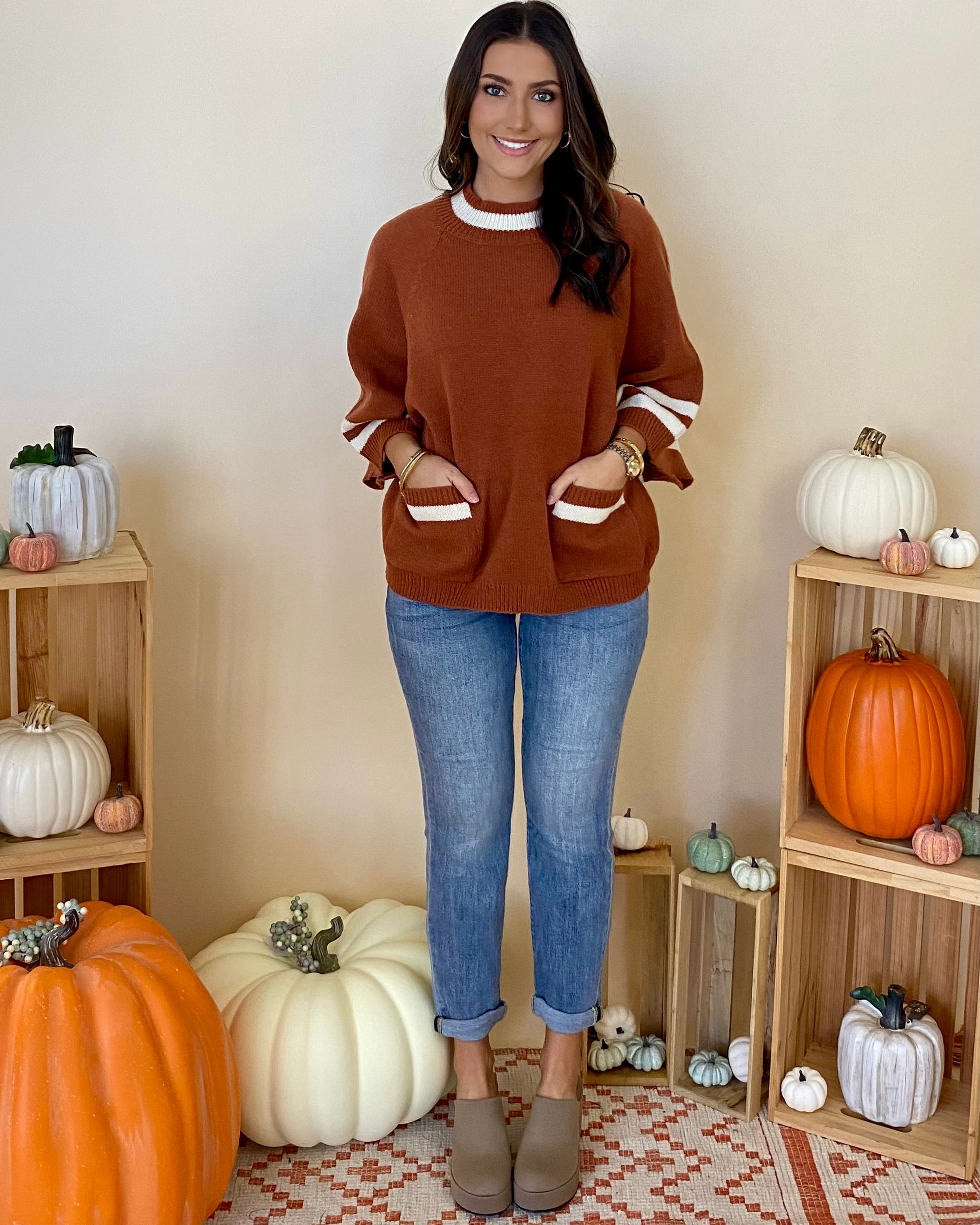 Here Today Toffee/Cream Stripe Sweater-Shop-Womens-Boutique-Clothing