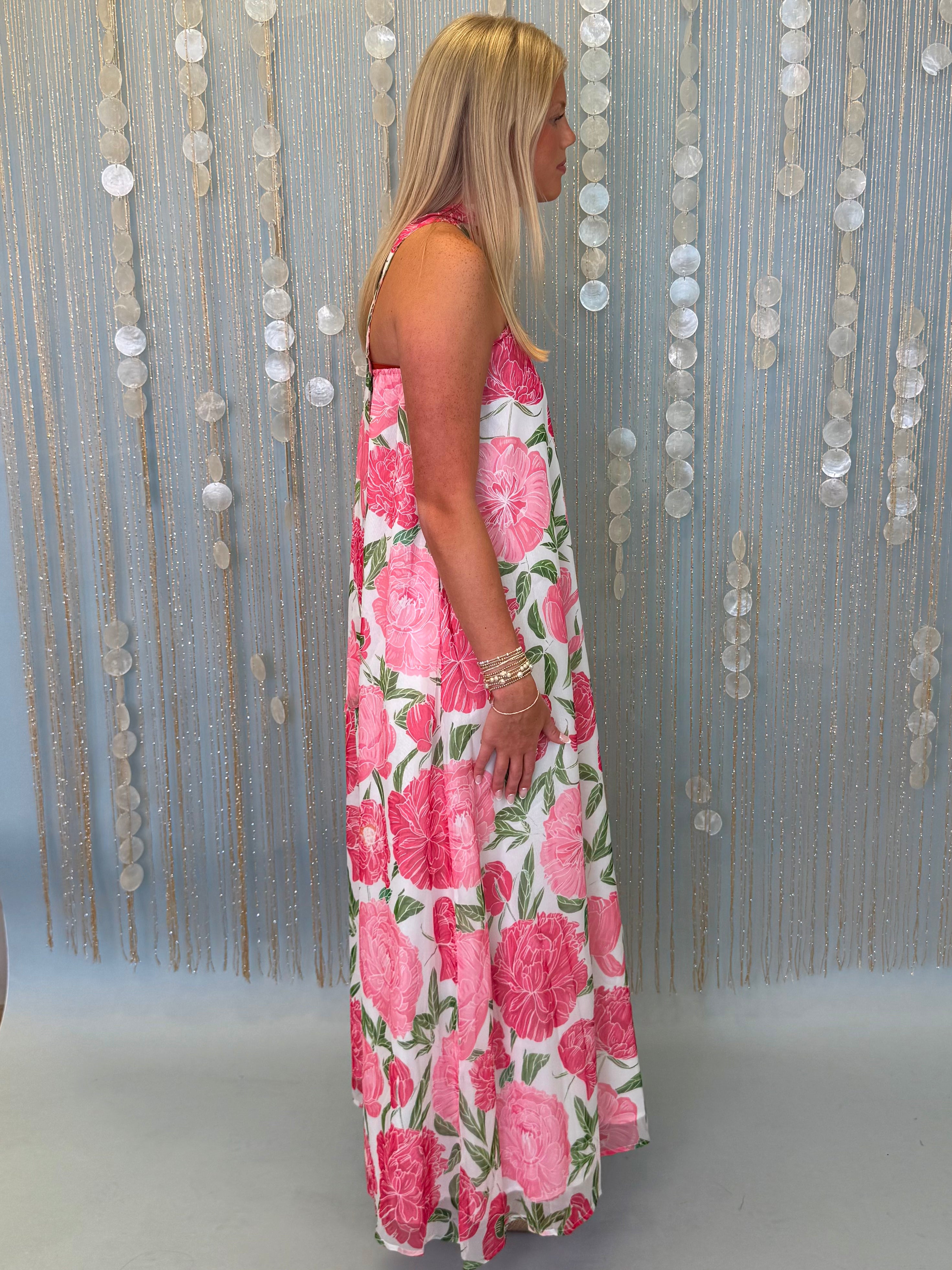 Pretty Avenue Pink Floral Dress W/ Scarf-Shop-Womens-Boutique-Clothing