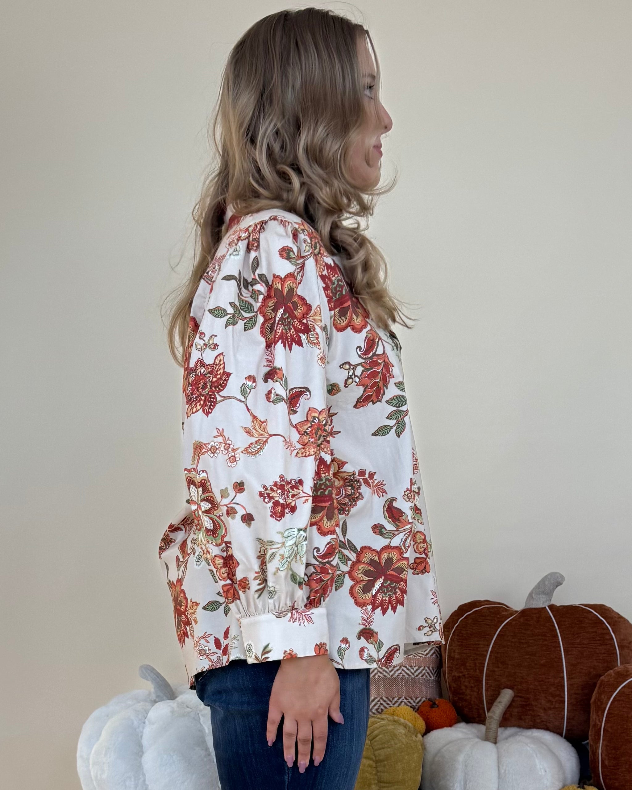 I Believe Ecru Plus Floral V-Neck Top-Shop-Womens-Boutique-Clothing