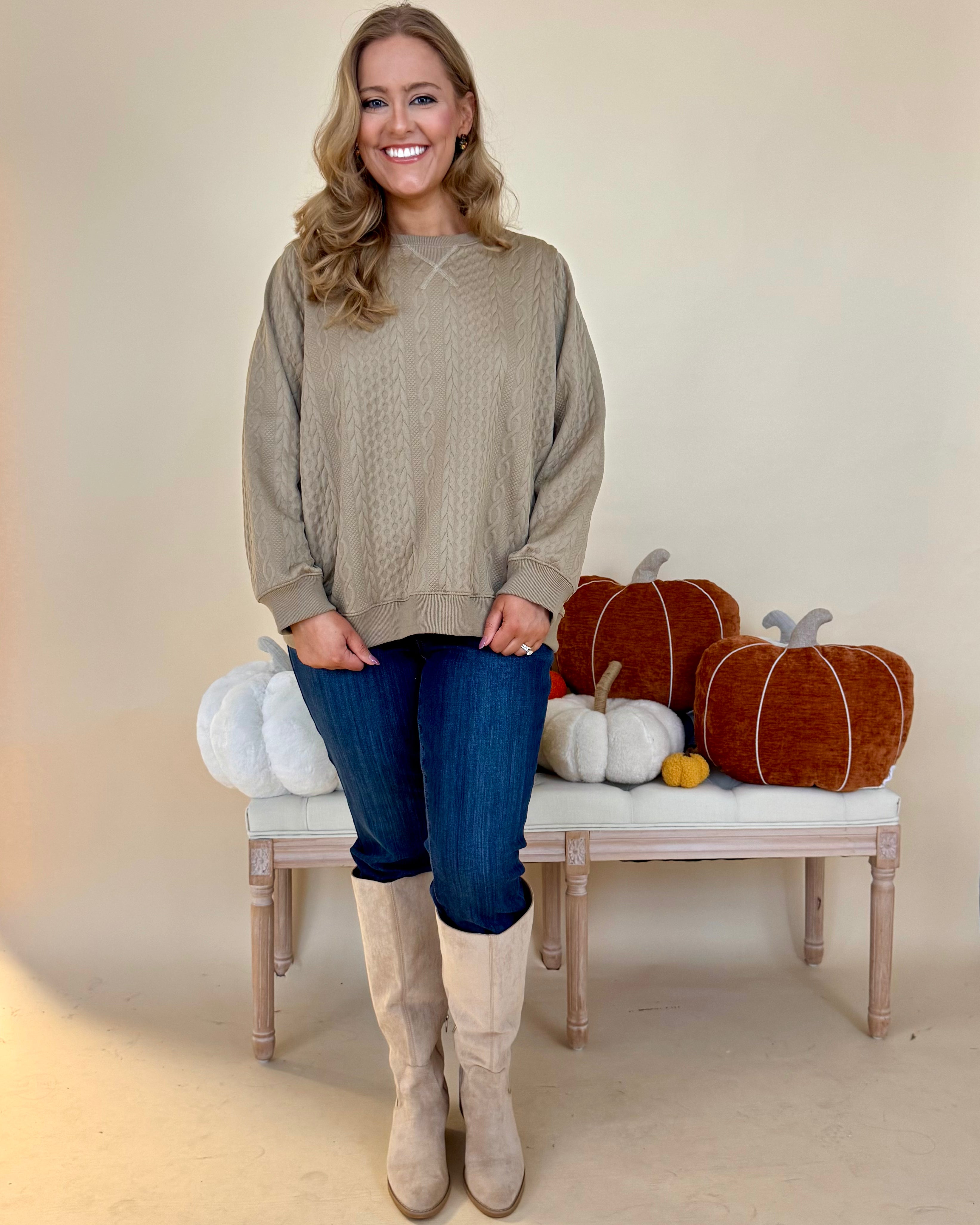 Soft Balance Plus Taupe Cable Top-Shop-Womens-Boutique-Clothing