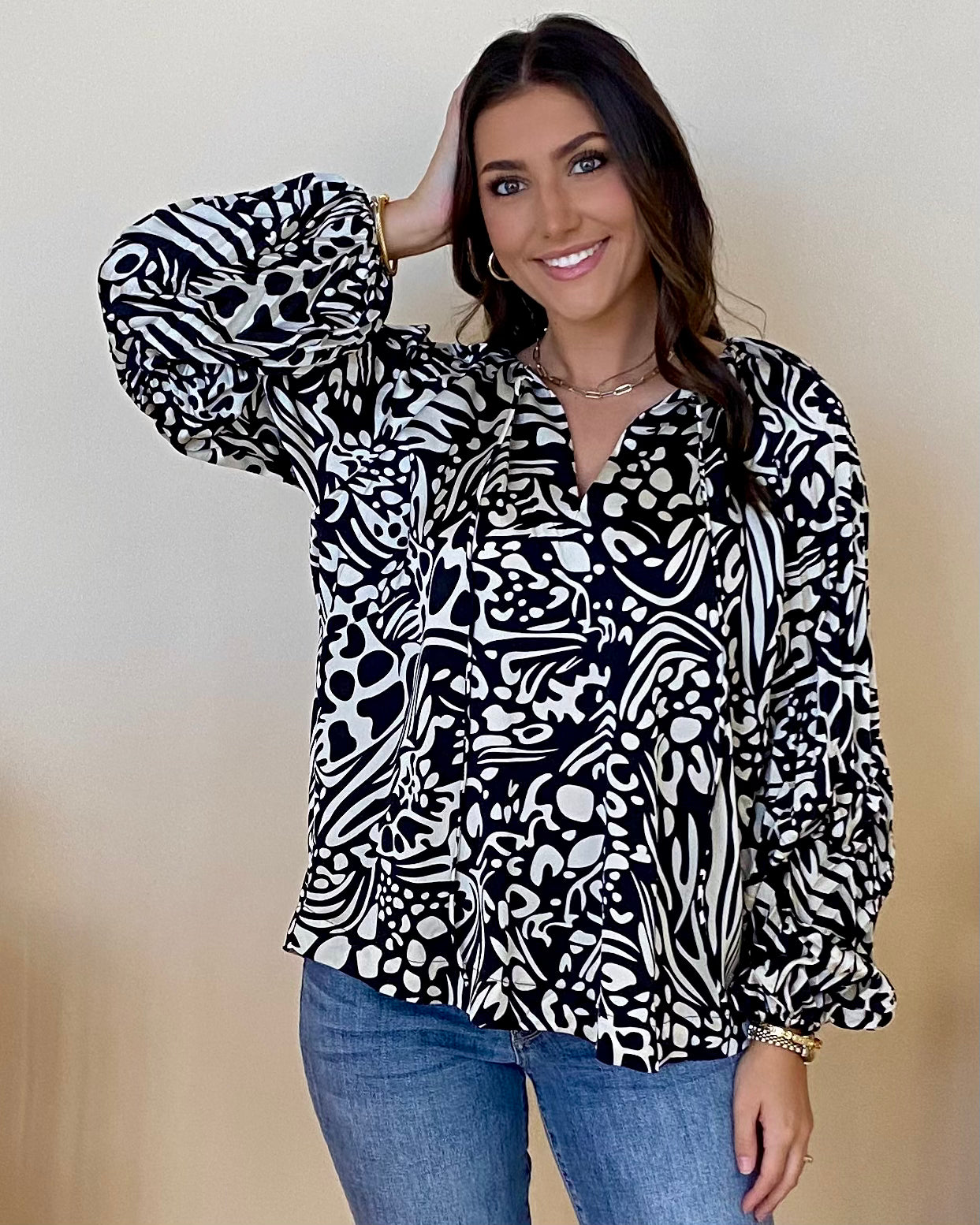 Gift To You Black Mix Printed Top-Shop-Womens-Boutique-Clothing