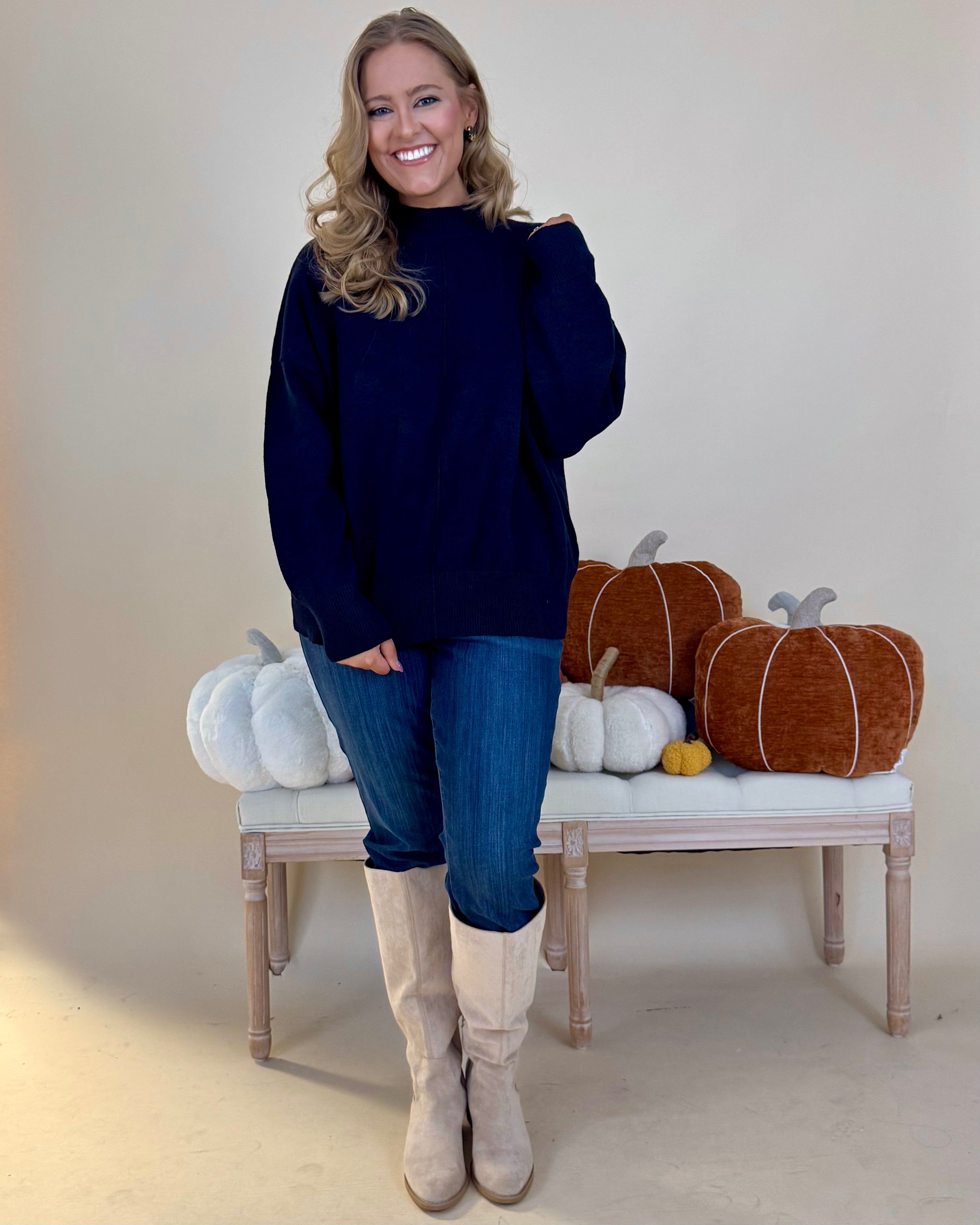 Clear Choice Navy Plus Seam Neck Sweater-Shop-Womens-Boutique-Clothing