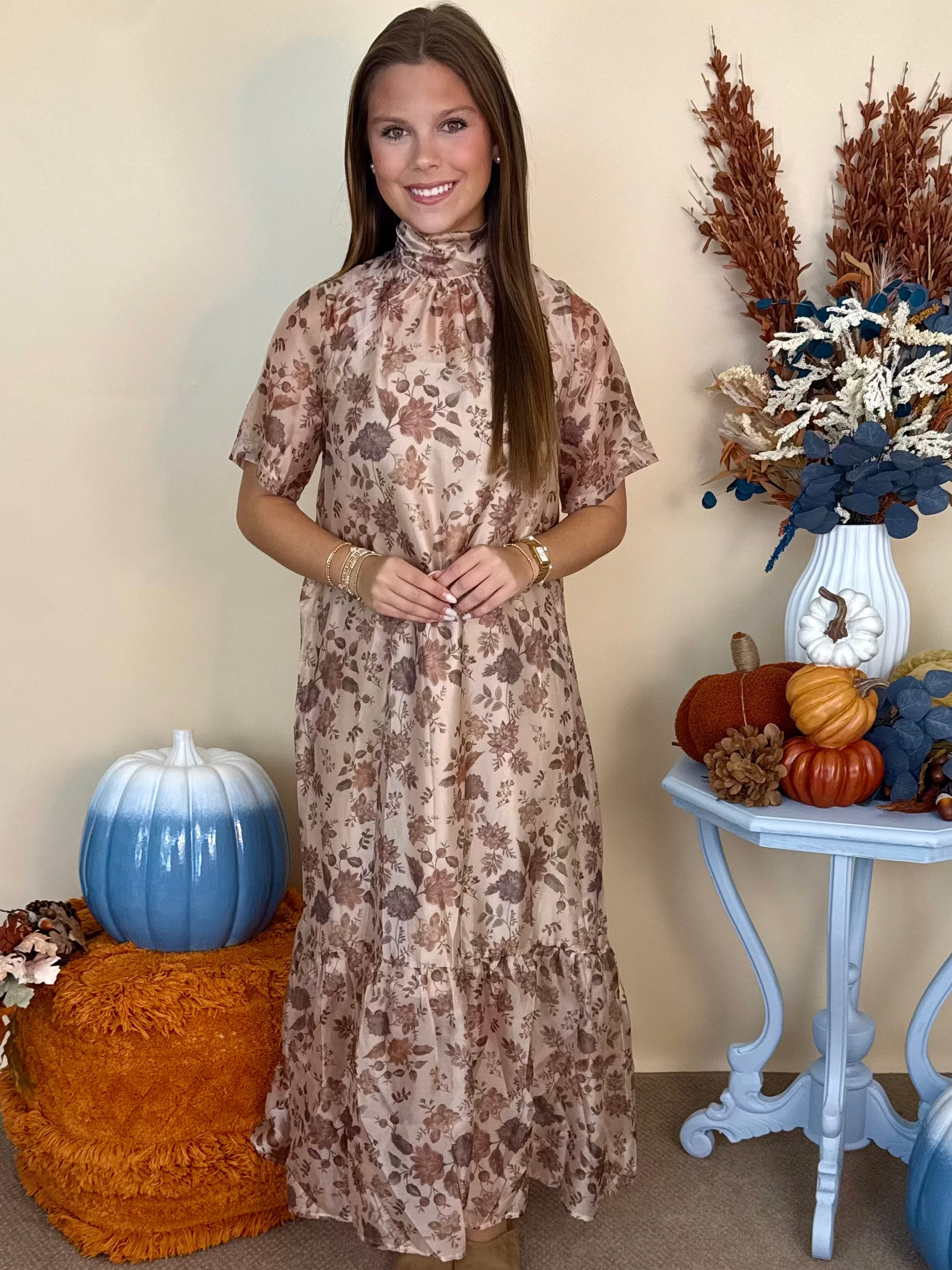 Little Secret Taupe Floral Back Tie Sheer Maxi Dress-Shop-Womens-Boutique-Clothing