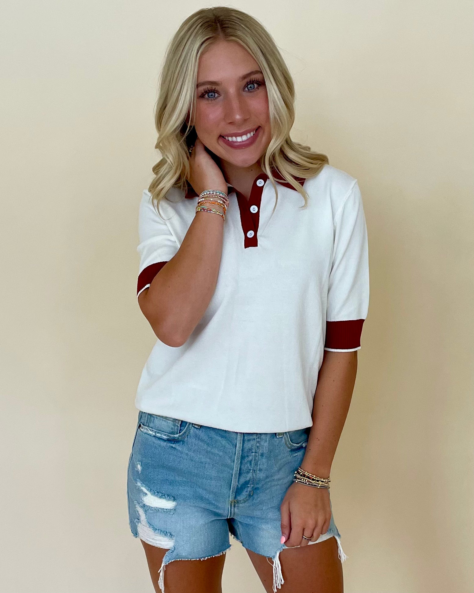 All Or Nothing Burgundy Collared Top-Shop-Womens-Boutique-Clothing