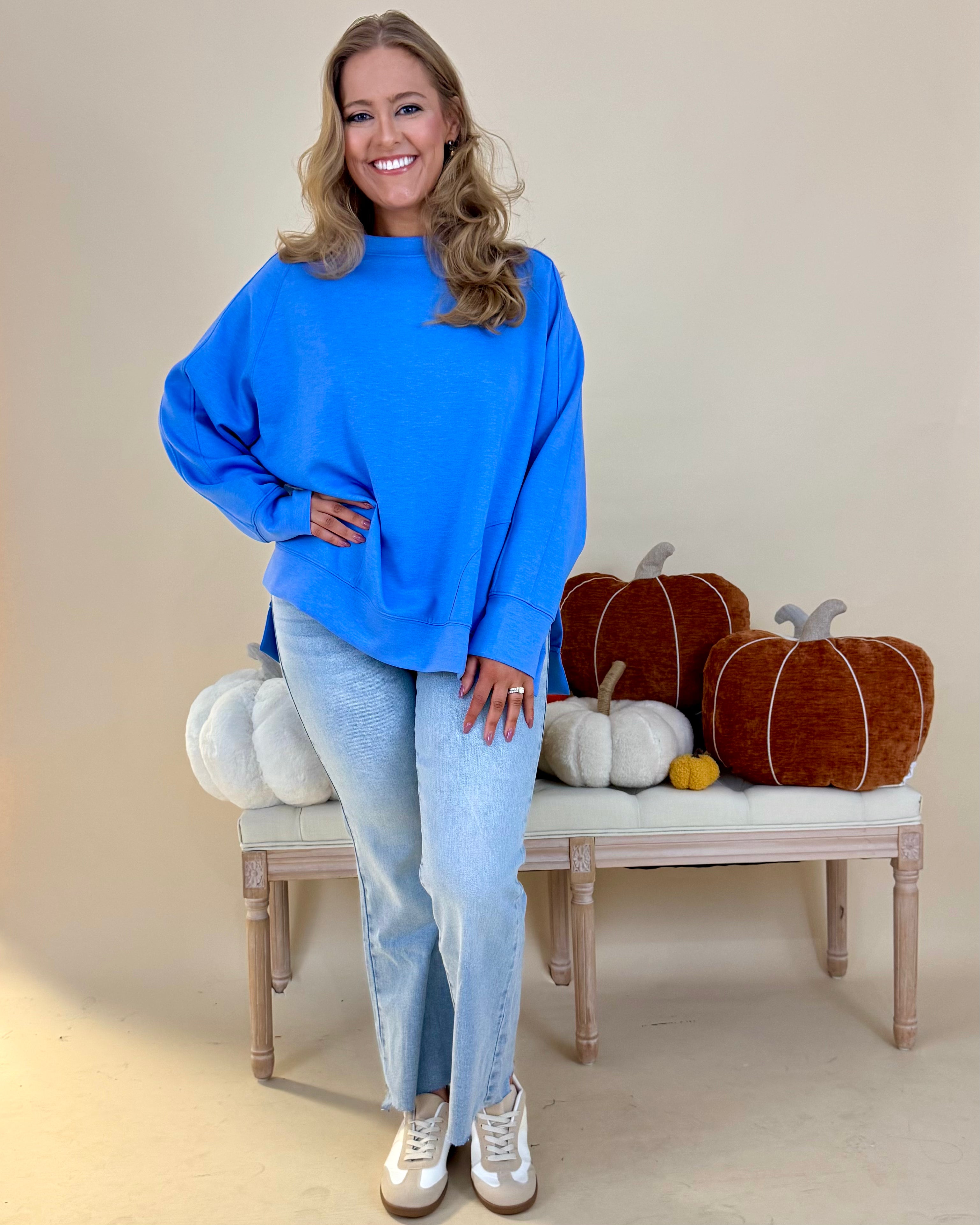 Chill Vibe Blue Plus Scuba Sweatshirt-Shop-Womens-Boutique-Clothing