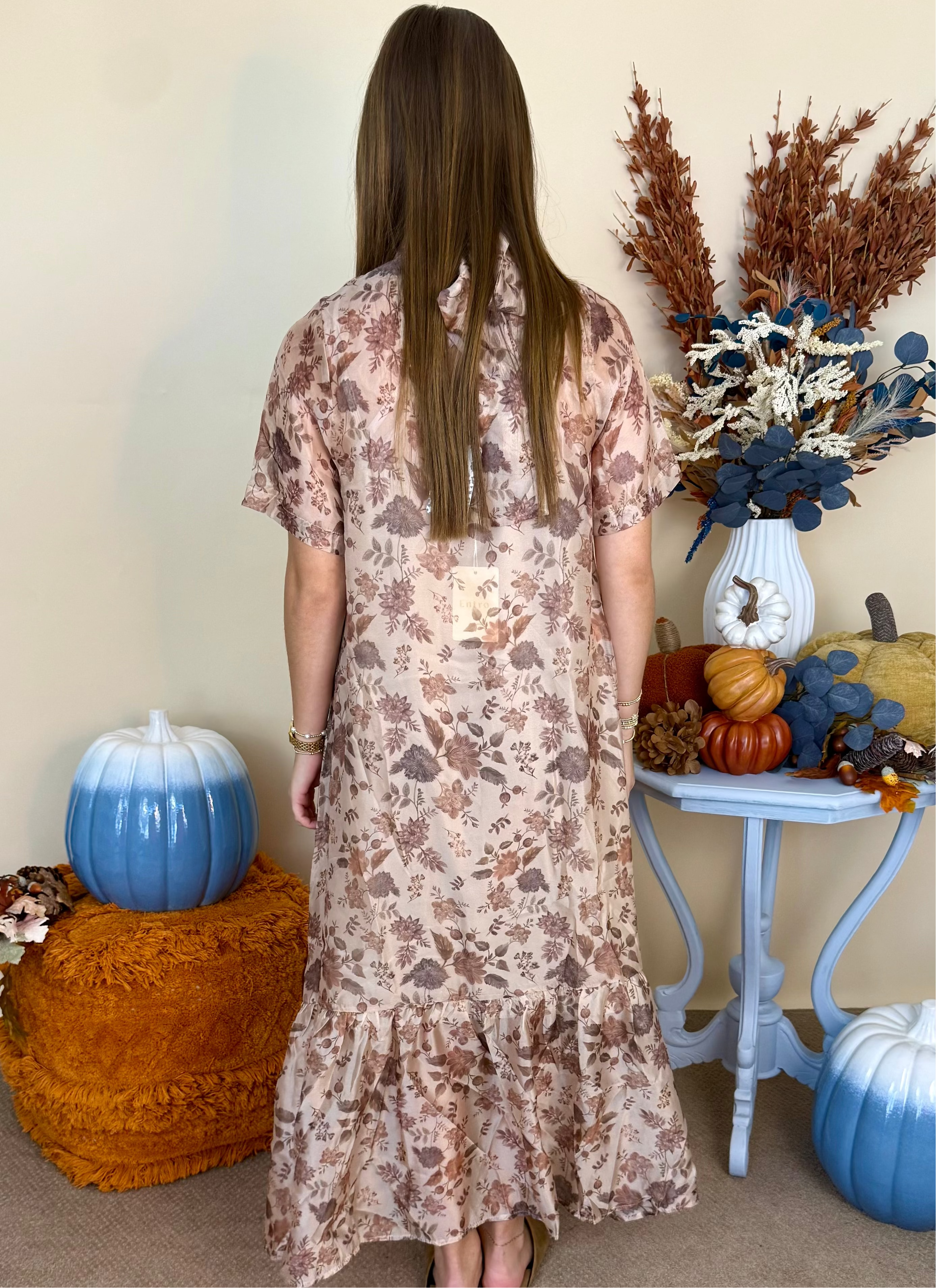 Little Secret Taupe Floral Back Tie Sheer Maxi Dress-Shop-Womens-Boutique-Clothing