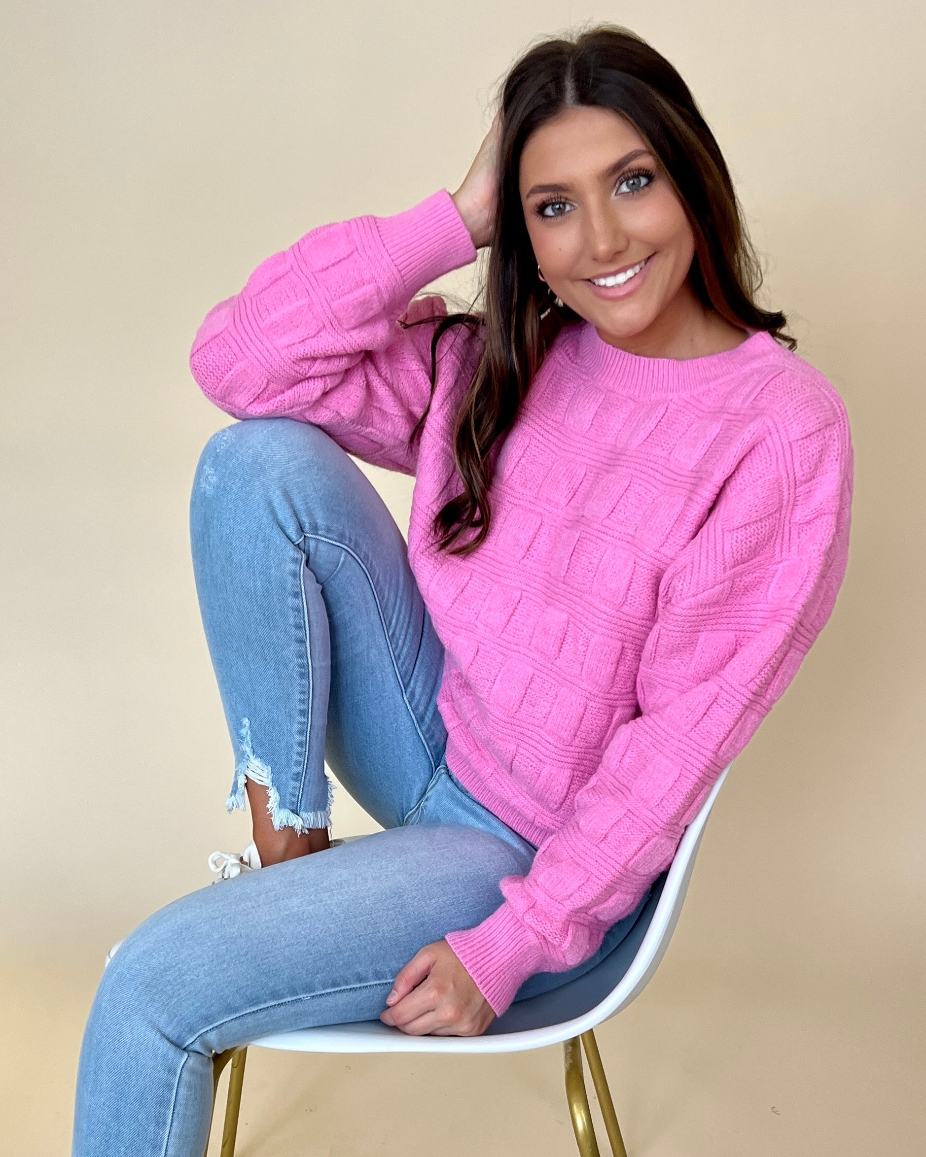 Admiring This Sugar Coral Checkered Sweater-Shop-Womens-Boutique-Clothing