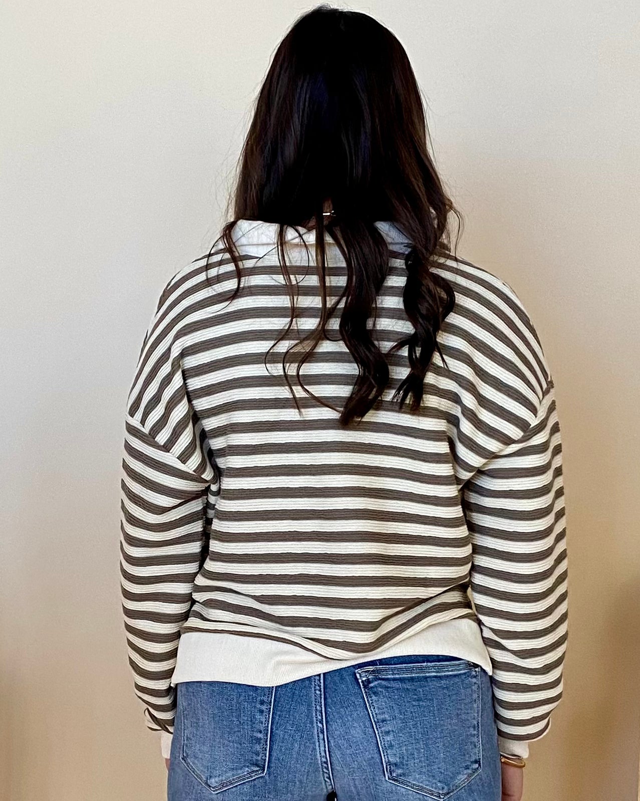 Best Bet Taupe Striped Polo Top-Shop-Womens-Boutique-Clothing