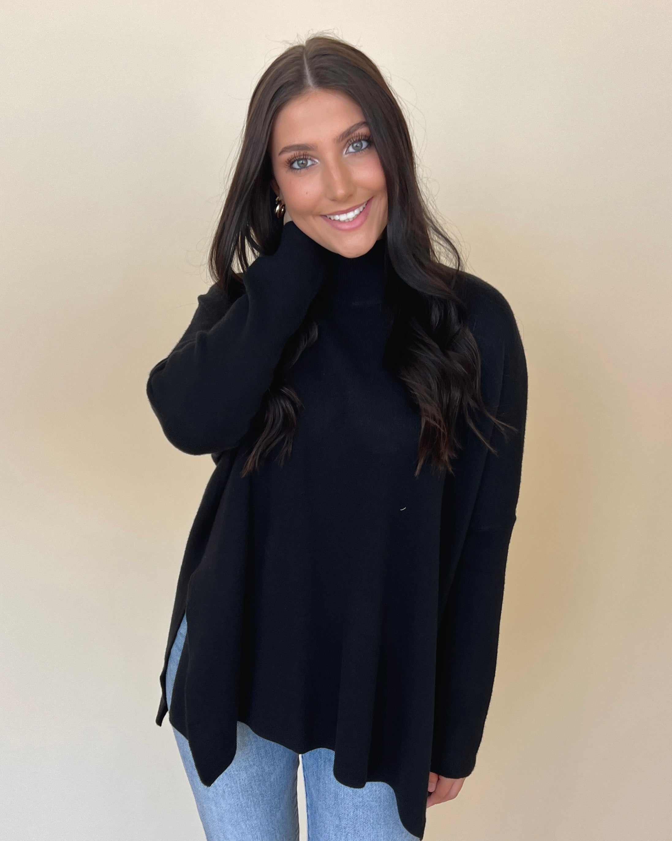 Don't Forget Me Black Turtleneck Solid Sweater-Shop-Womens-Boutique-Clothing